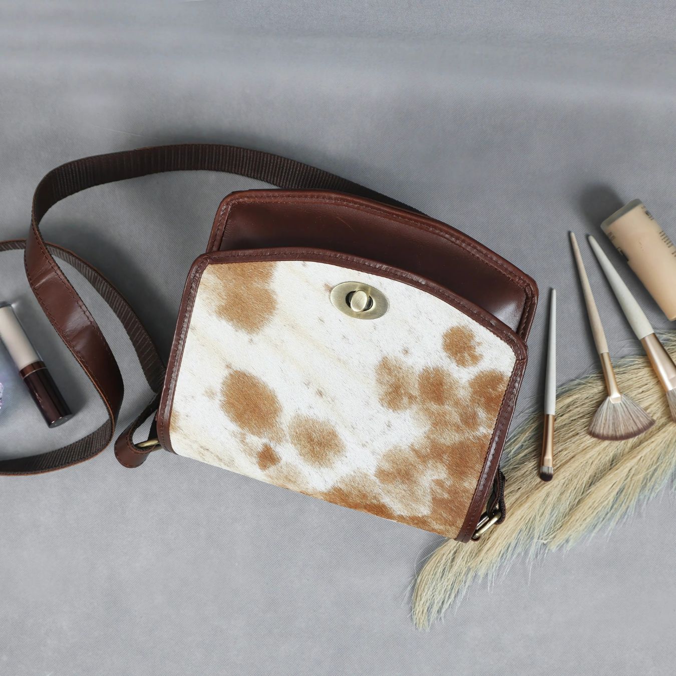 Brown Hair-On Leather Shoulder Bag / Hobo Bag – Rustic Luxury for Everyday Elegance