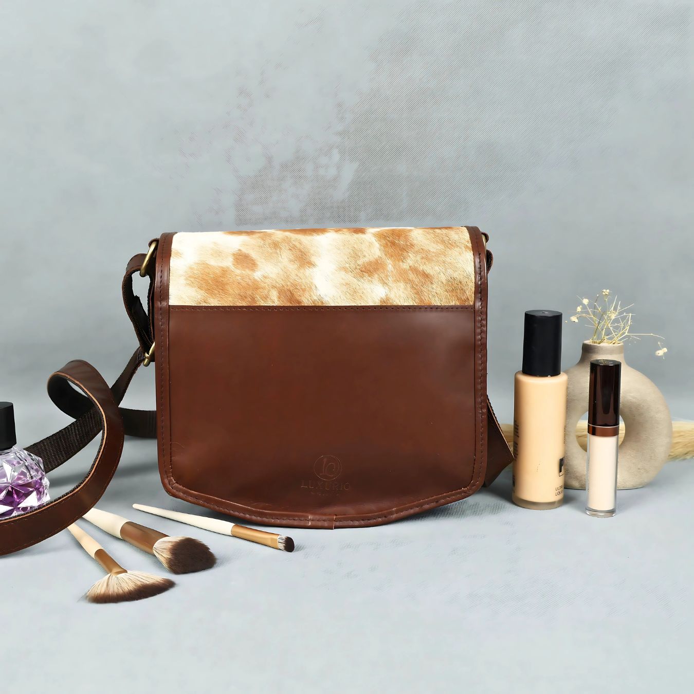 Brown Hair-On Leather Shoulder Bag / Hobo Bag – Rustic Luxury for Everyday Elegance