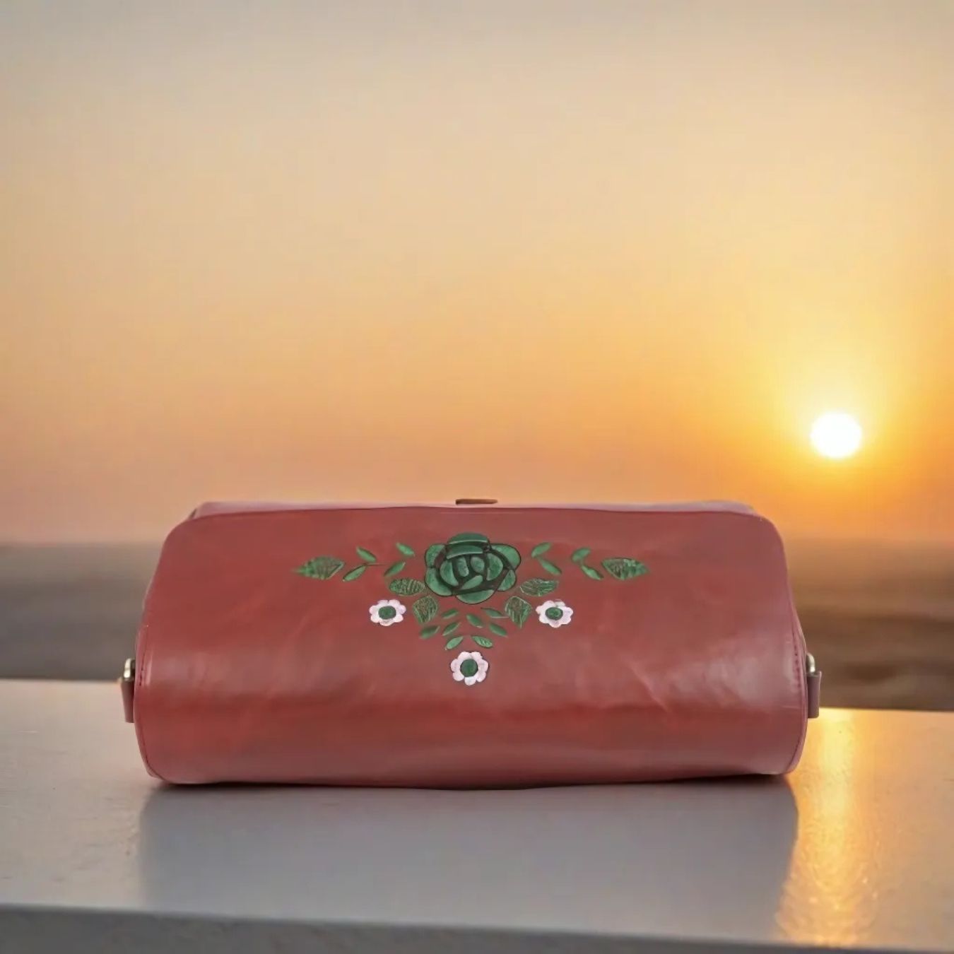 Premium Brown Leather Shoulder Bag with Floral Embroidery – Elegant Craftsmanship for Modern Women