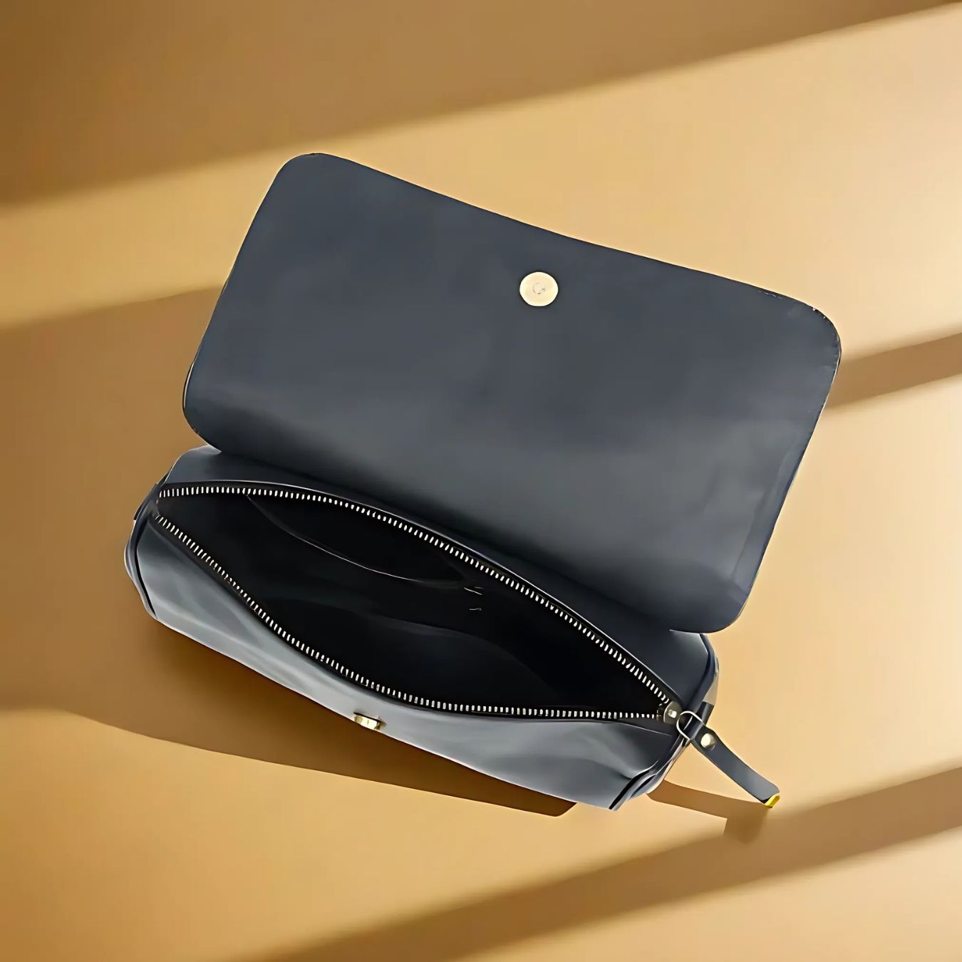 Premium Black Leather Shoulder Bag – Floral Embroidered Chic Elegance