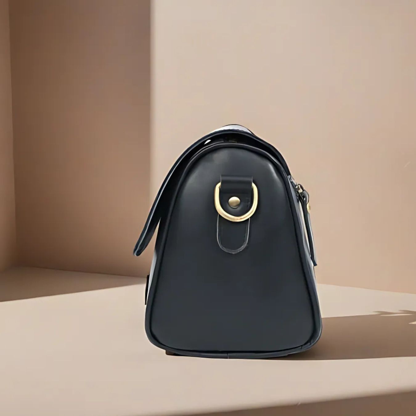 Premium Black Leather Shoulder Bag – Floral Embroidered Chic Elegance