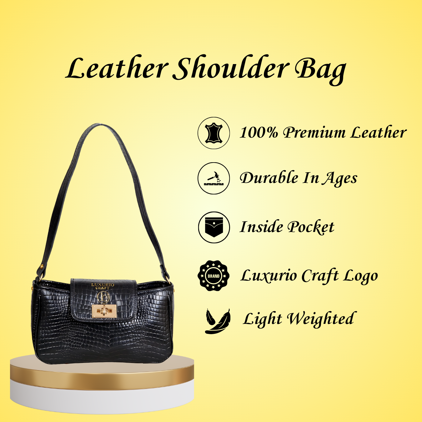 Elegant Black Croco Print Handbag for Women – Timeless & Versatile
