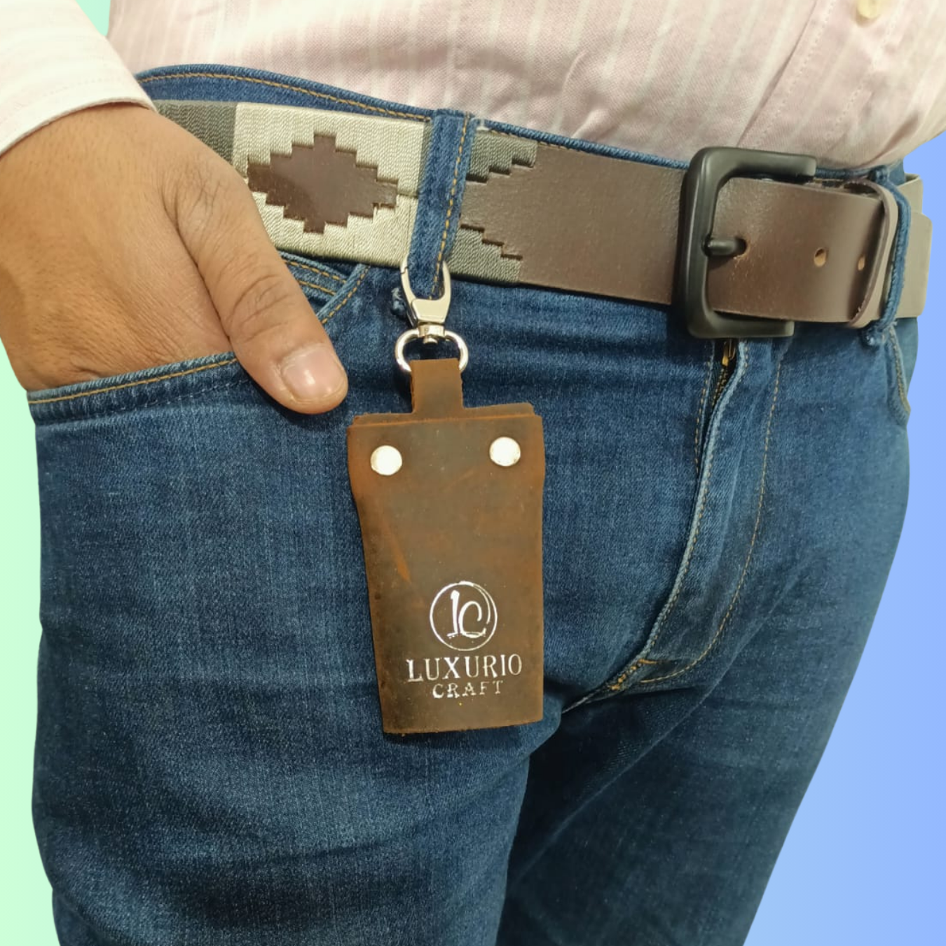 Brown Leather Folded Design Keychain – Elegant & Durable (Unisex)