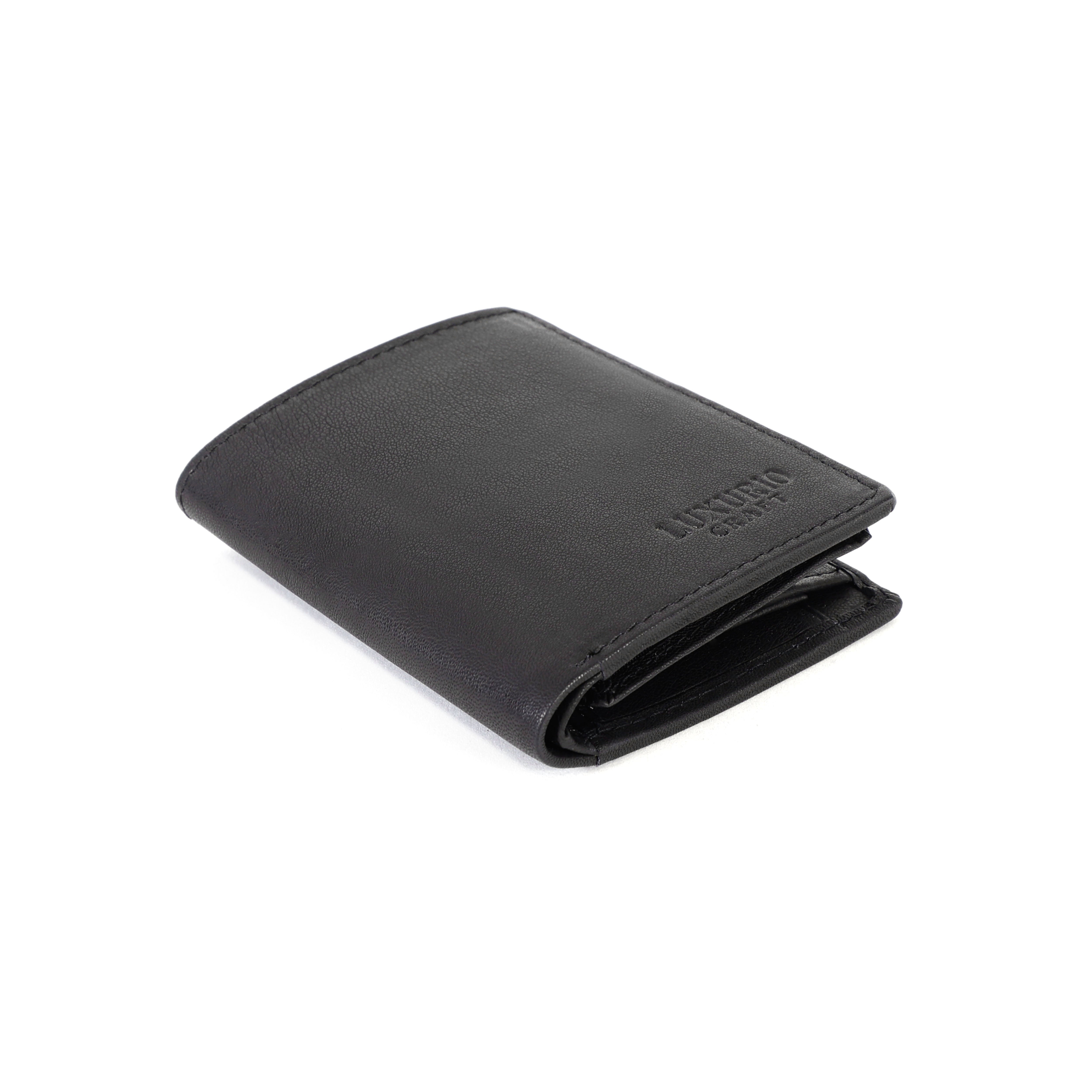 Luxurio Craft Men’s Genuine Leather Wallet – Classic Black Bifold with Card & ID Slots