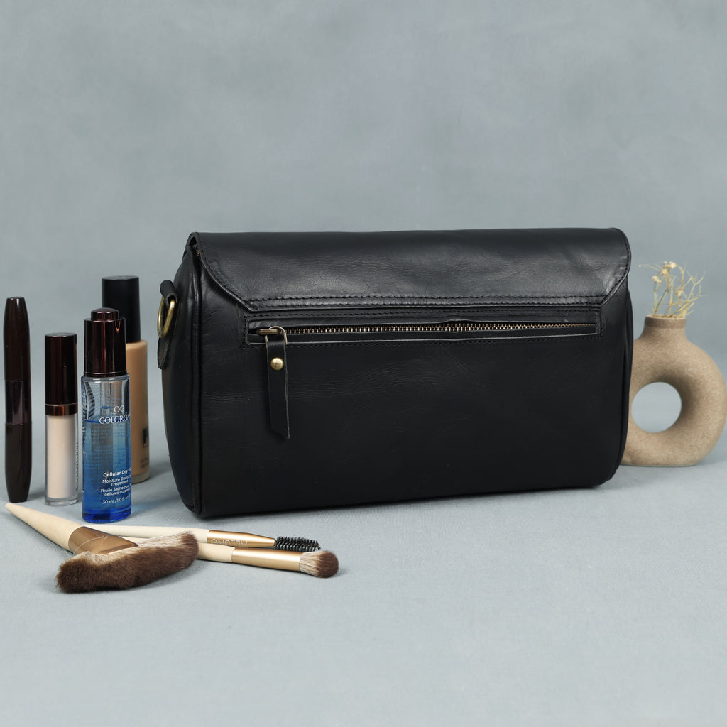 Premium Black Leather Shoulder Bag – Floral Embroidered Chic Elegance