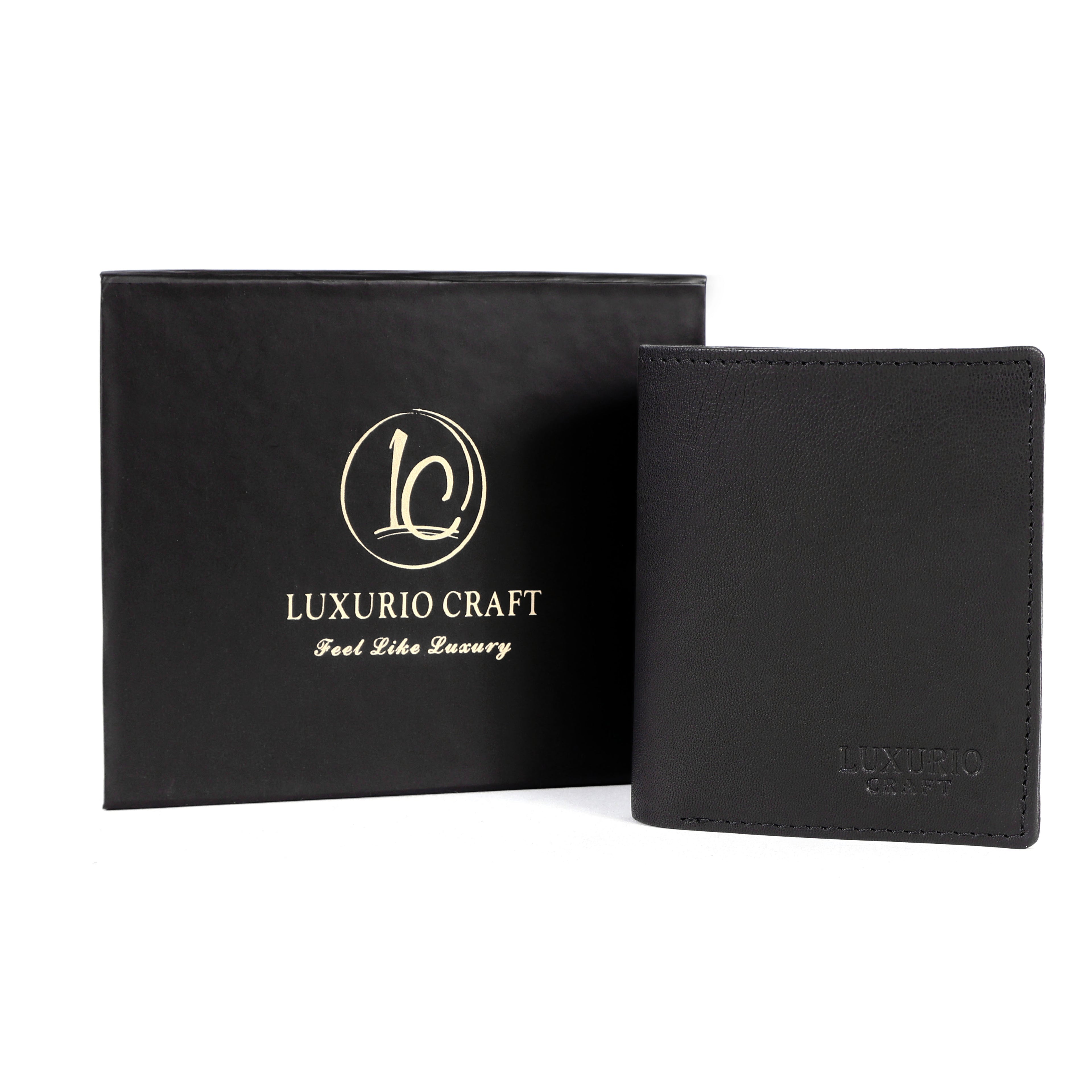 Luxurio Craft Men’s Genuine Leather Wallet – Classic Black Bifold with Card & ID Slots