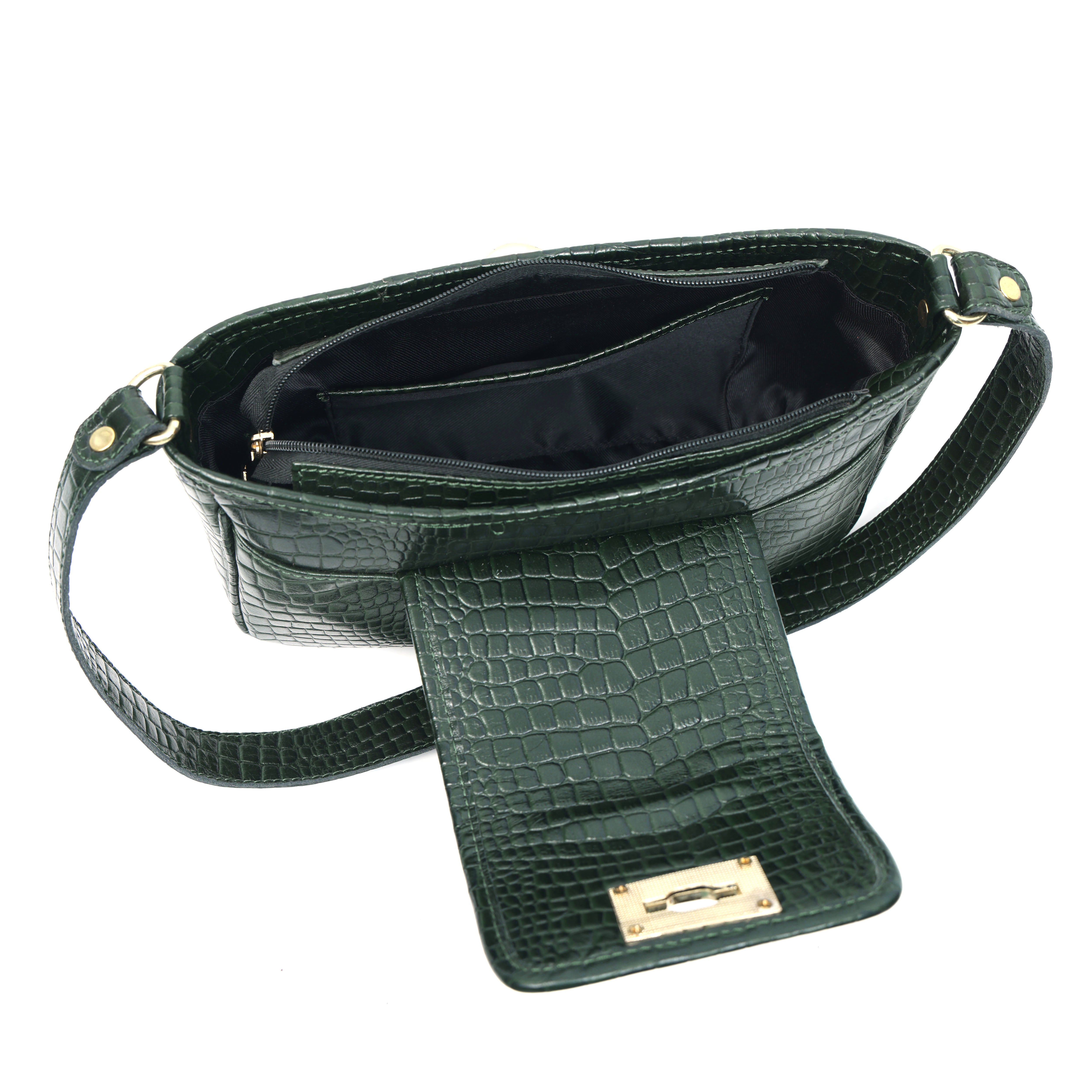 Dark Green Croco Print Handbag for Women – Elegant & Stylish