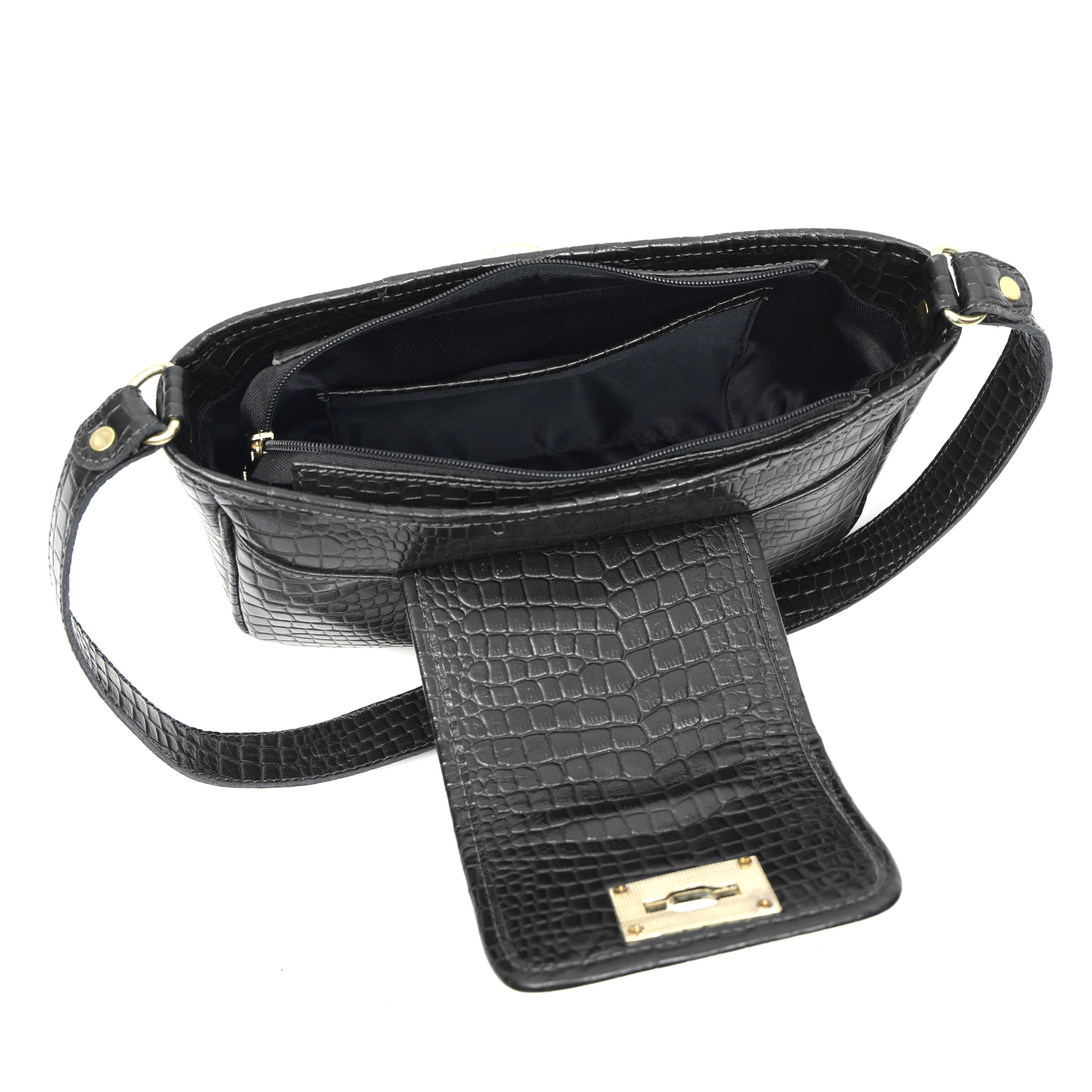 Elegant Black Croco Print Handbag for Women – Timeless & Versatile