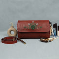 Premium Brown Leather Shoulder Bag with Floral Embroidery – Elegant Craftsmanship for Modern Women