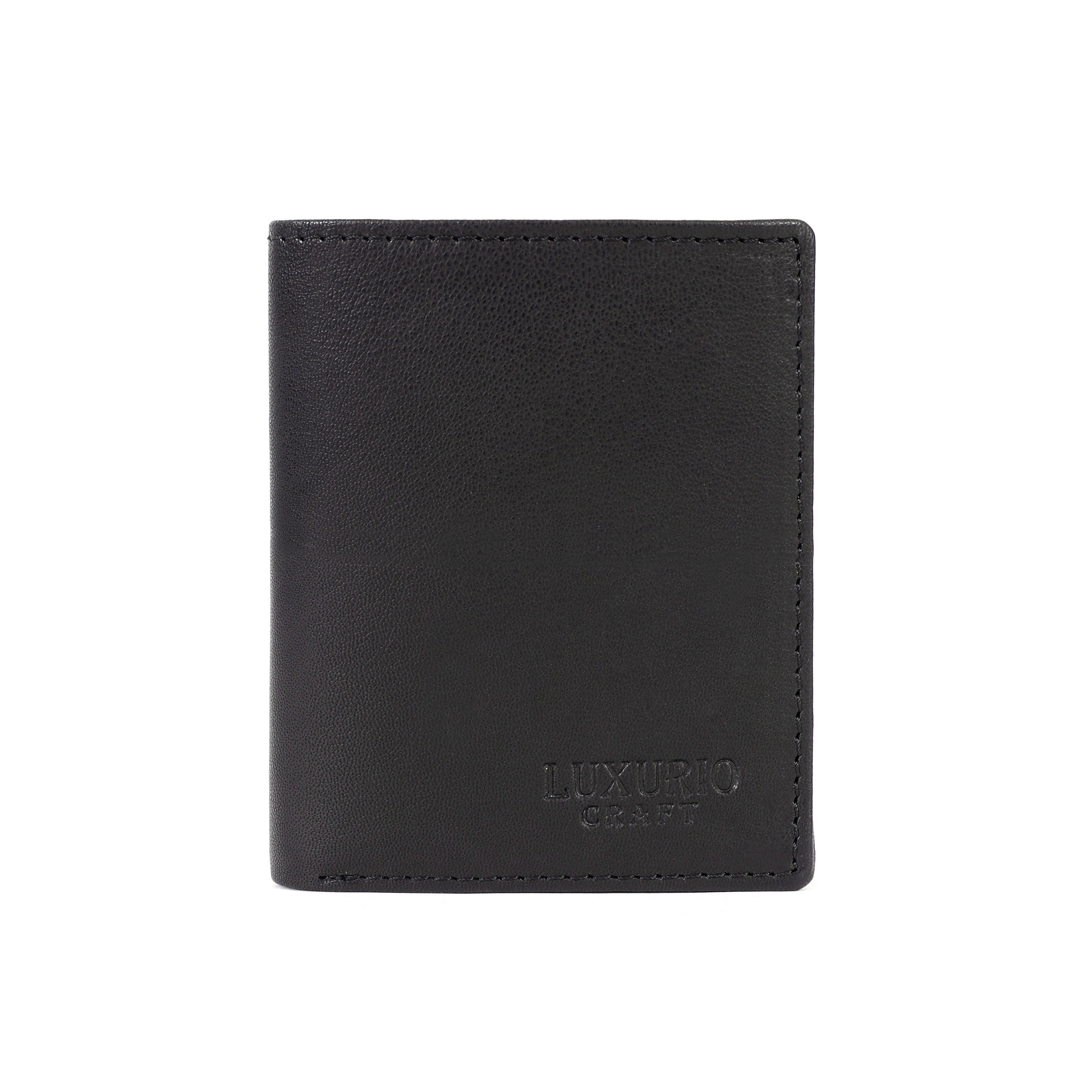 Luxurio Craft Men’s Genuine Leather Wallet – Classic Black Bifold with Card & ID Slots