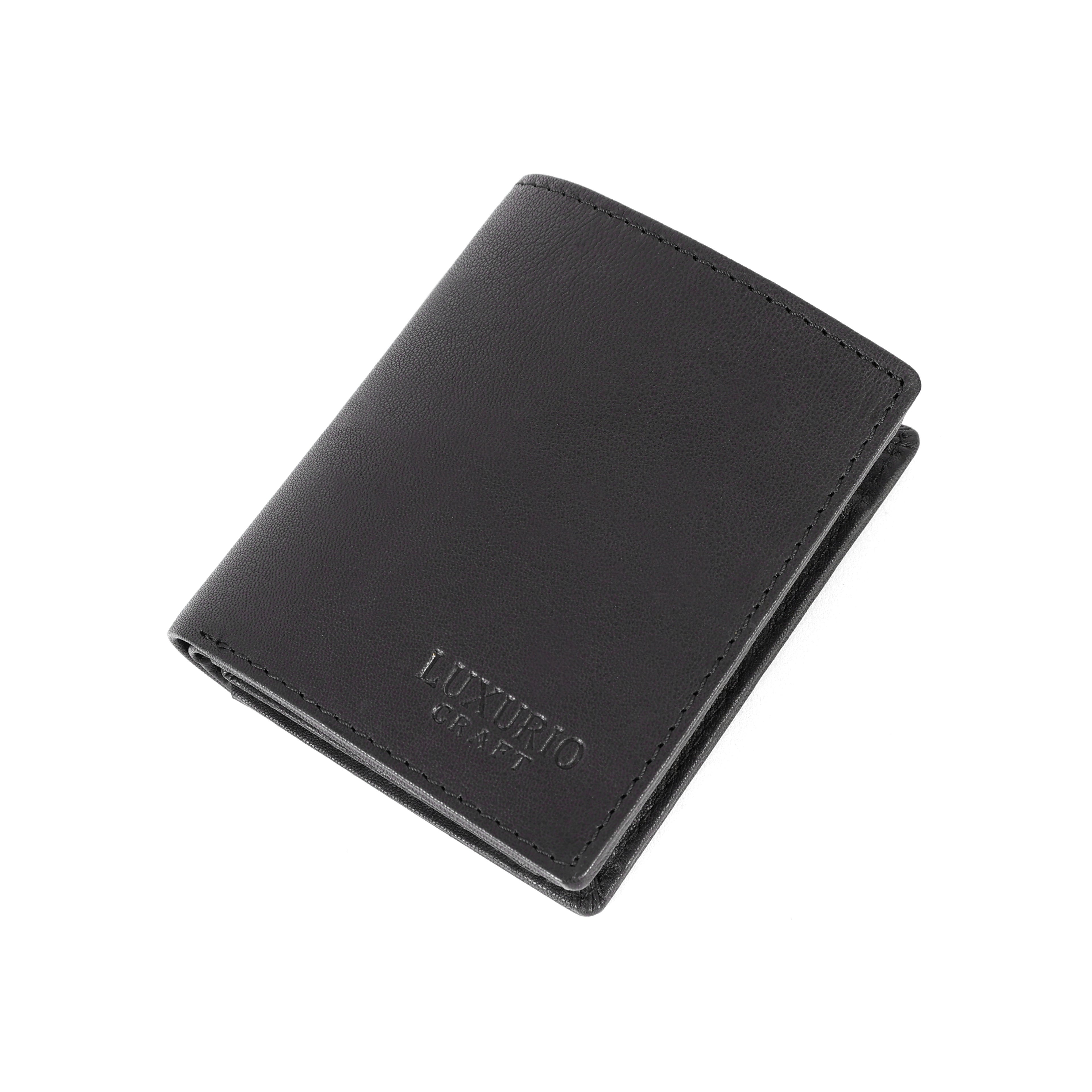 Luxurio Craft Men’s Genuine Leather Wallet – Classic Black Bifold with Card & ID Slots