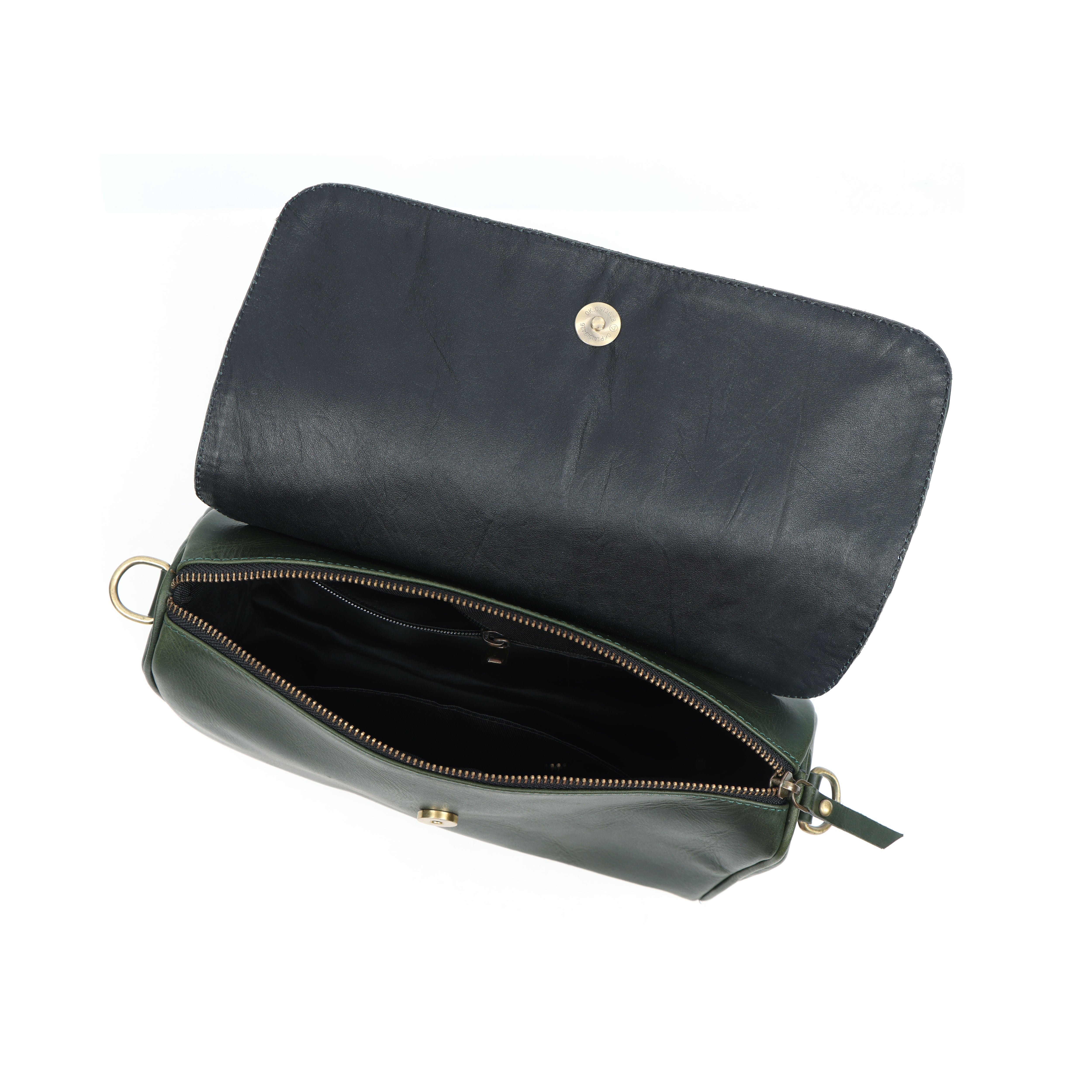 Premium Dark Green Leather Shoulder Bag – Elegant Embroidered Floral Design for Women