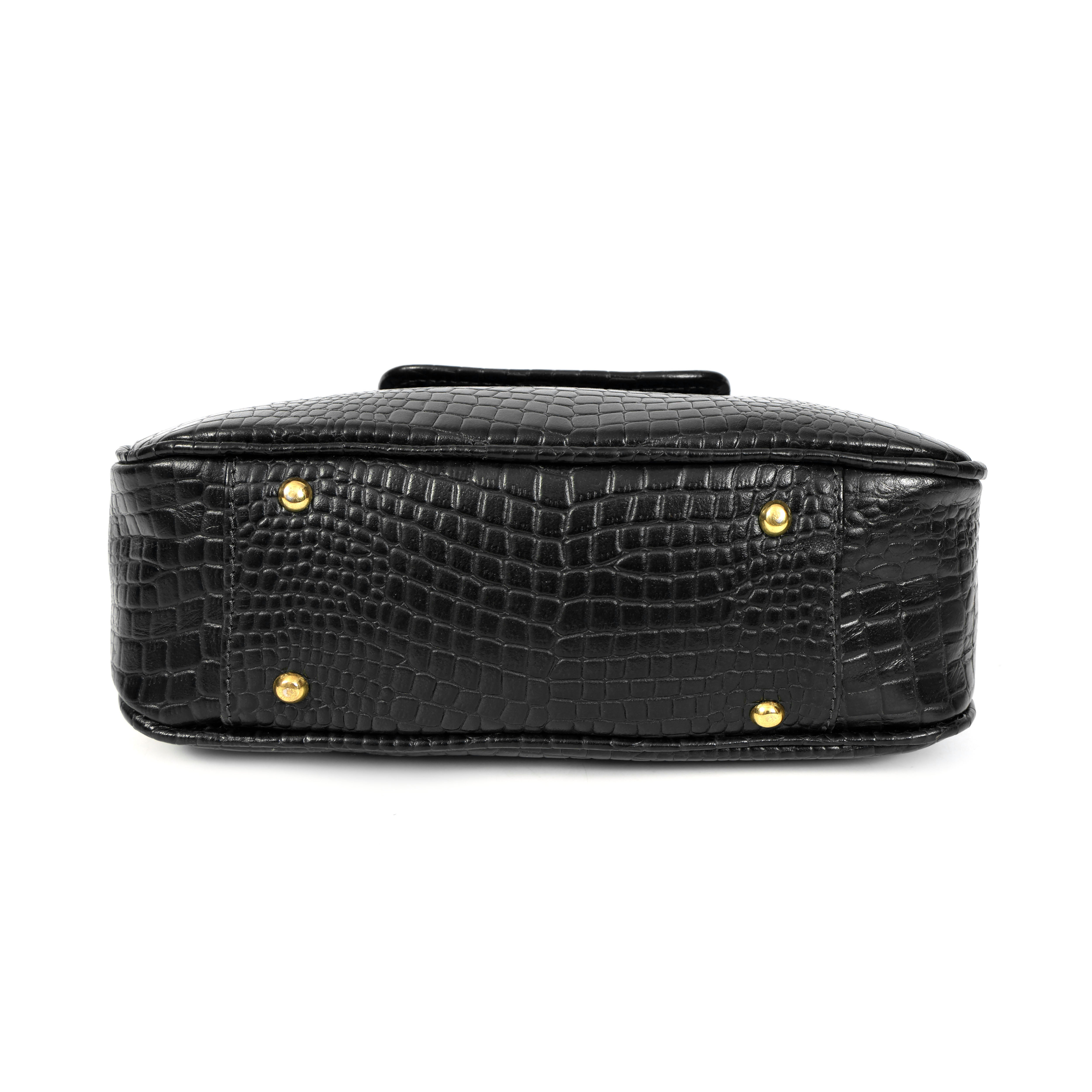 Elegant Black Croco Print Handbag for Women – Timeless & Versatile