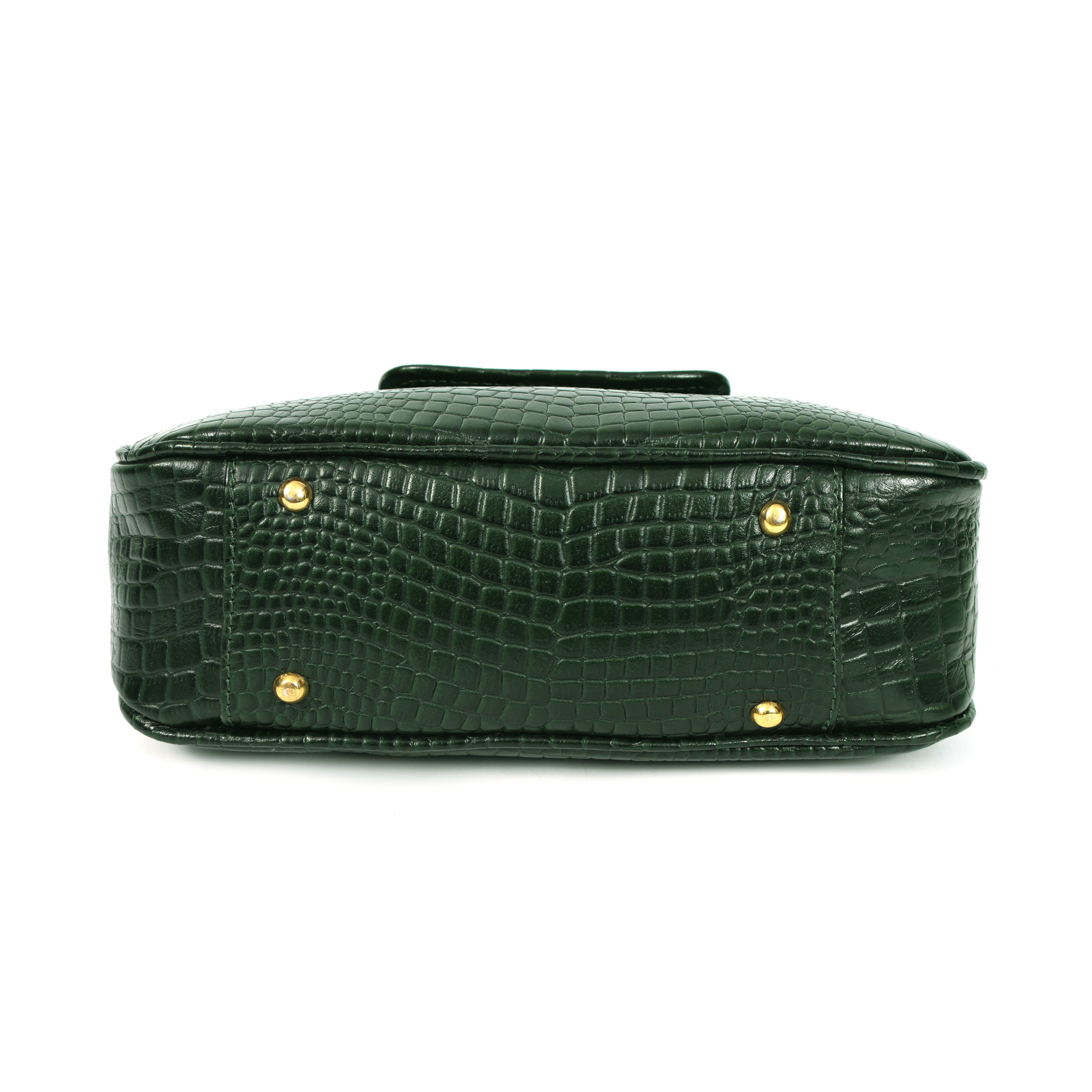 Dark Green Croco Print Handbag for Women – Elegant & Stylish
