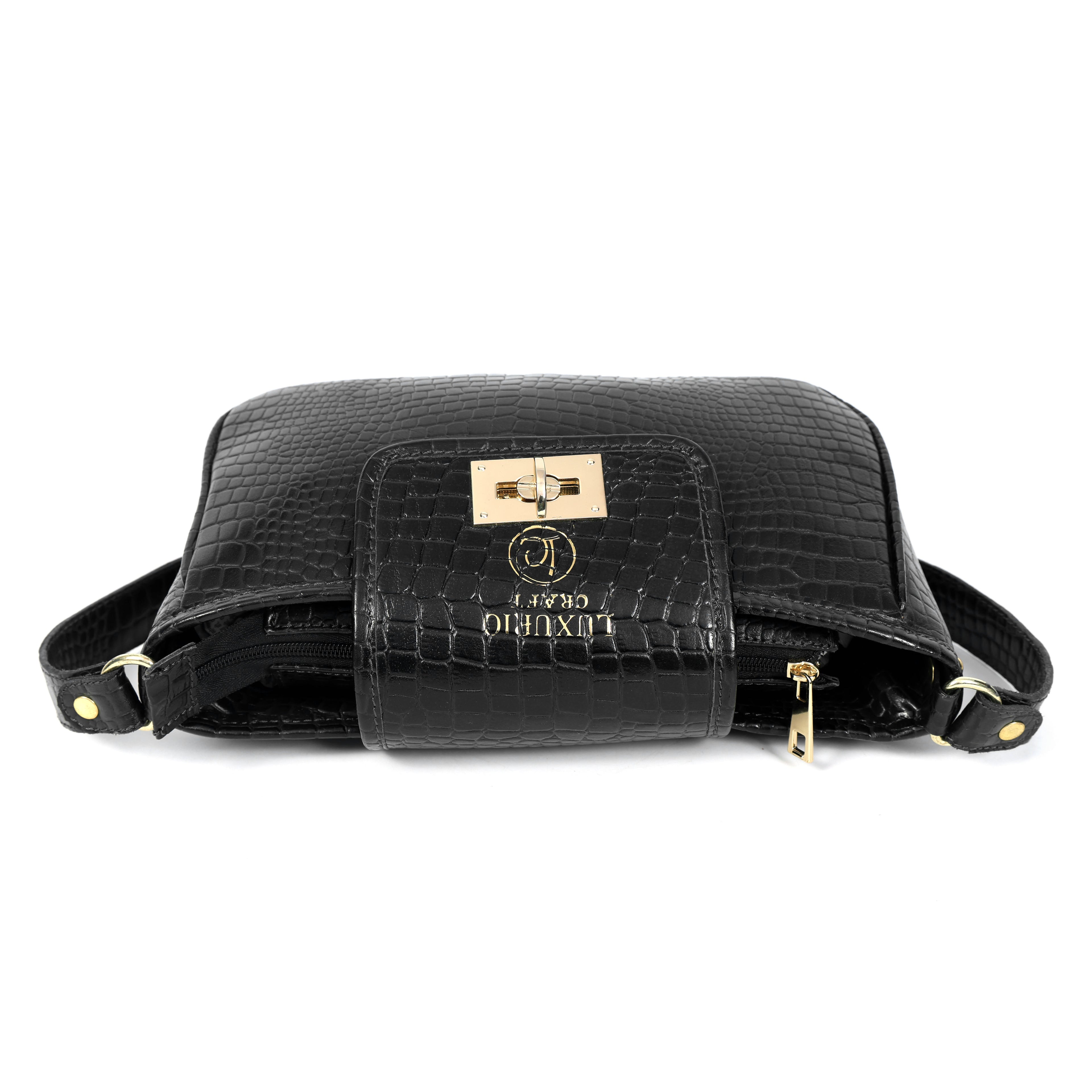 Elegant Black Croco Print Handbag for Women – Timeless & Versatile