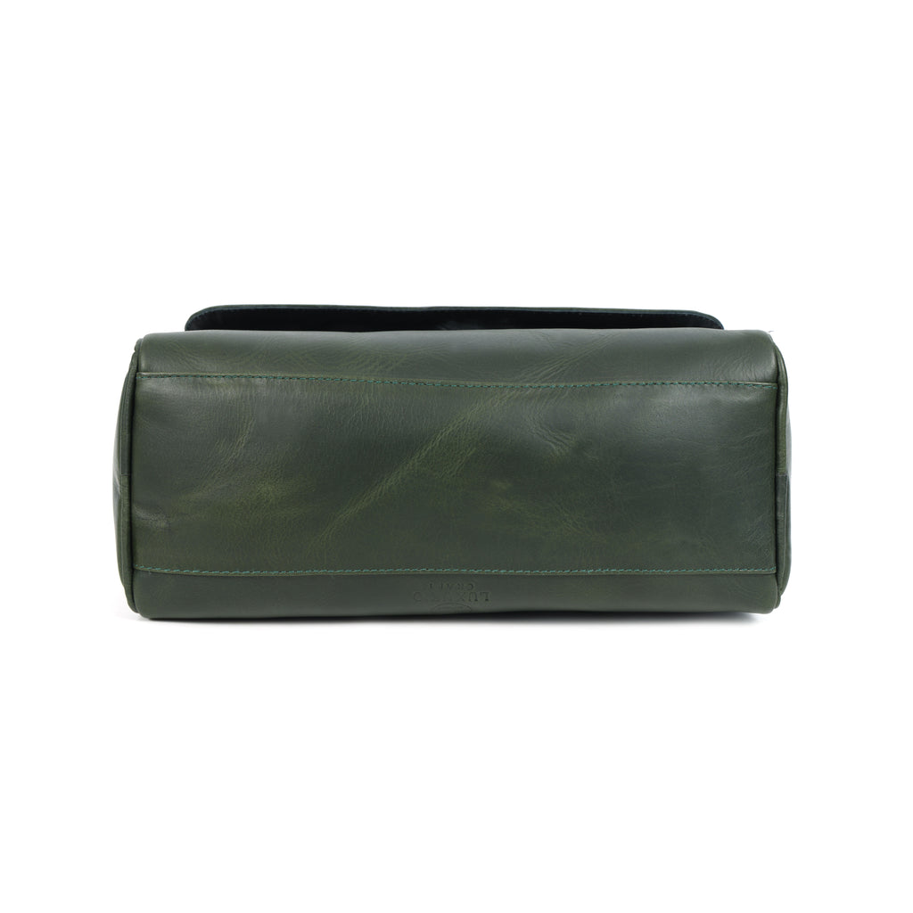 Premium Dark Green Leather Shoulder Bag – Elegant Embroidered Floral Design for Women