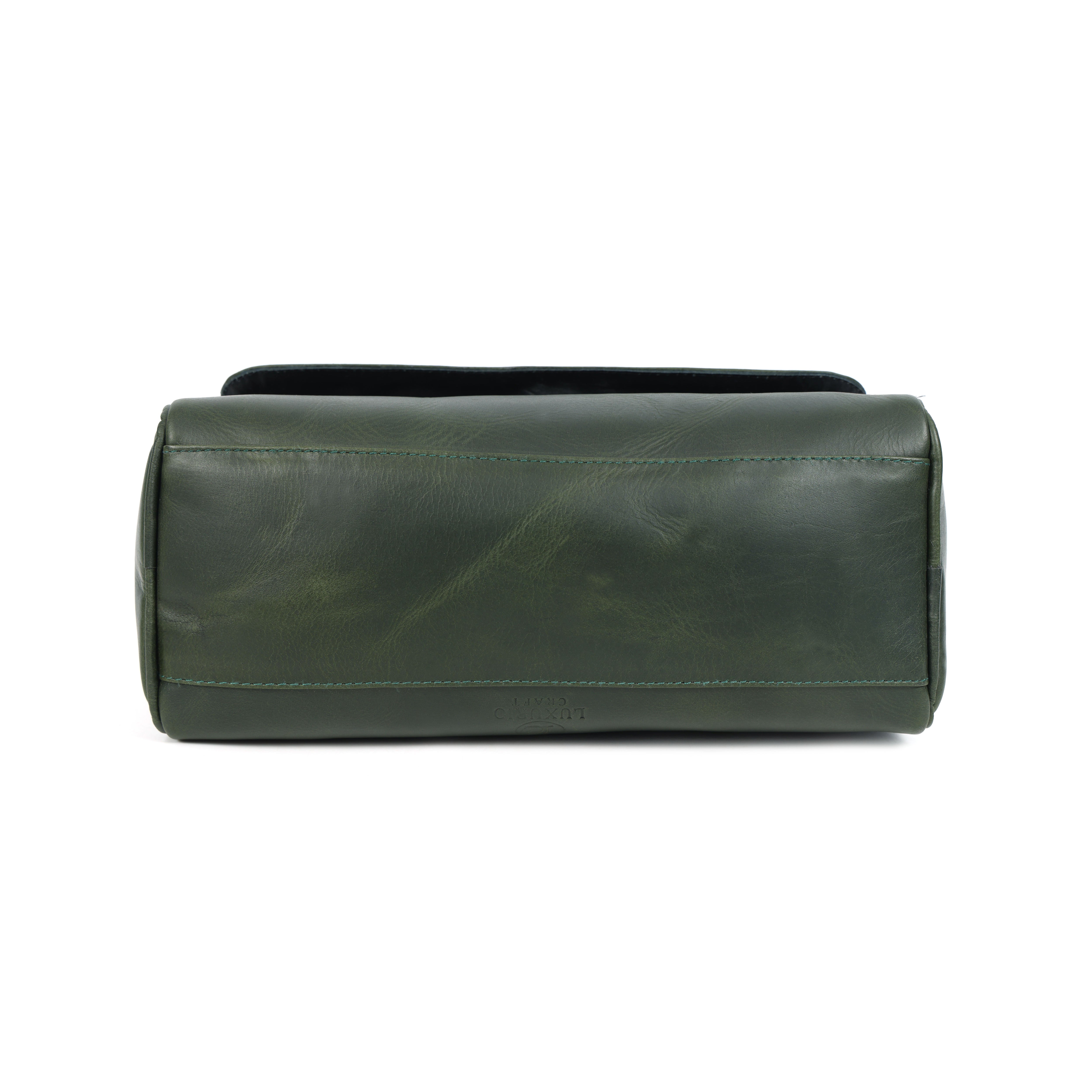 Premium Dark Green Leather Shoulder Bag – Elegant Embroidered Floral Design for Women