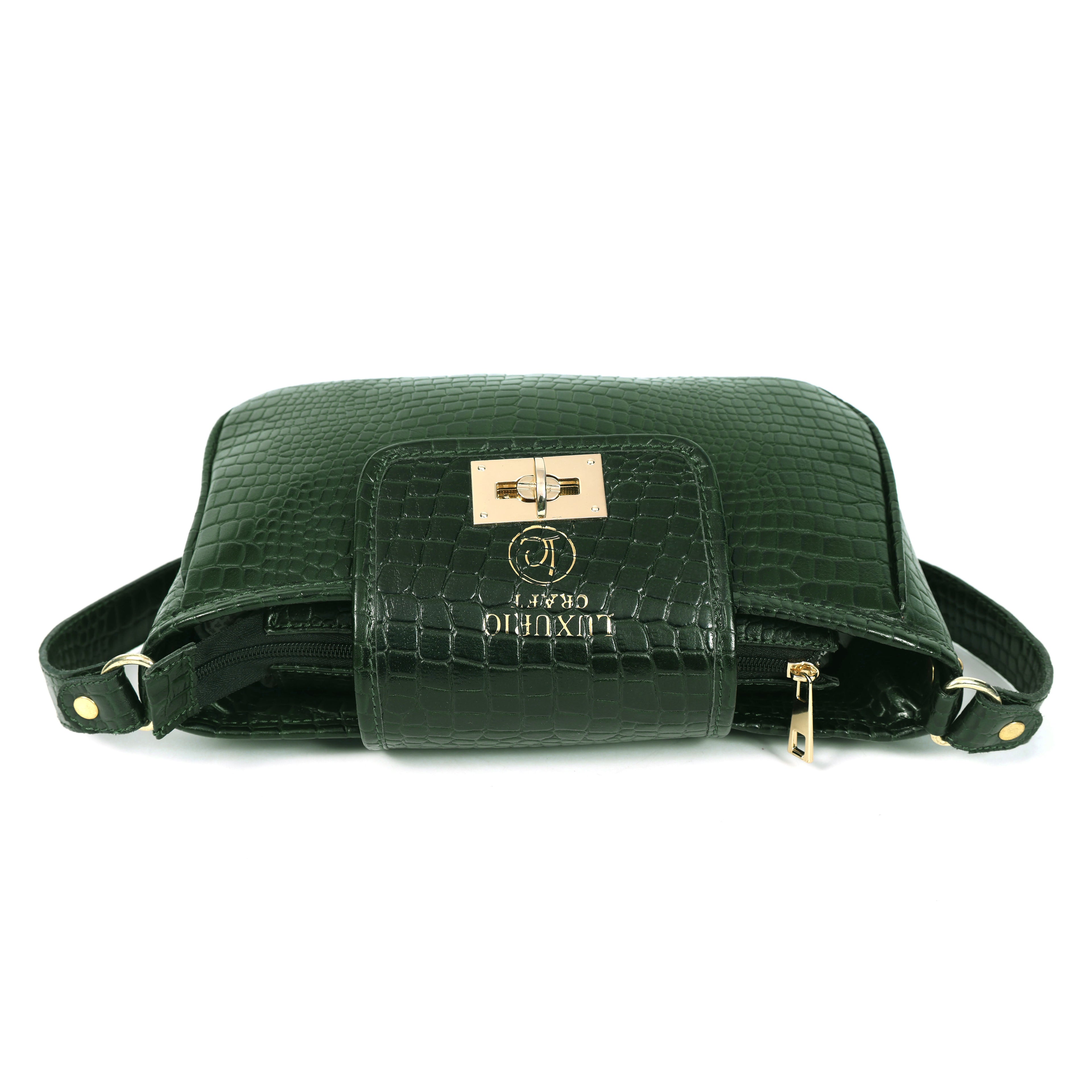 Dark Green Croco Print Handbag for Women – Elegant & Stylish