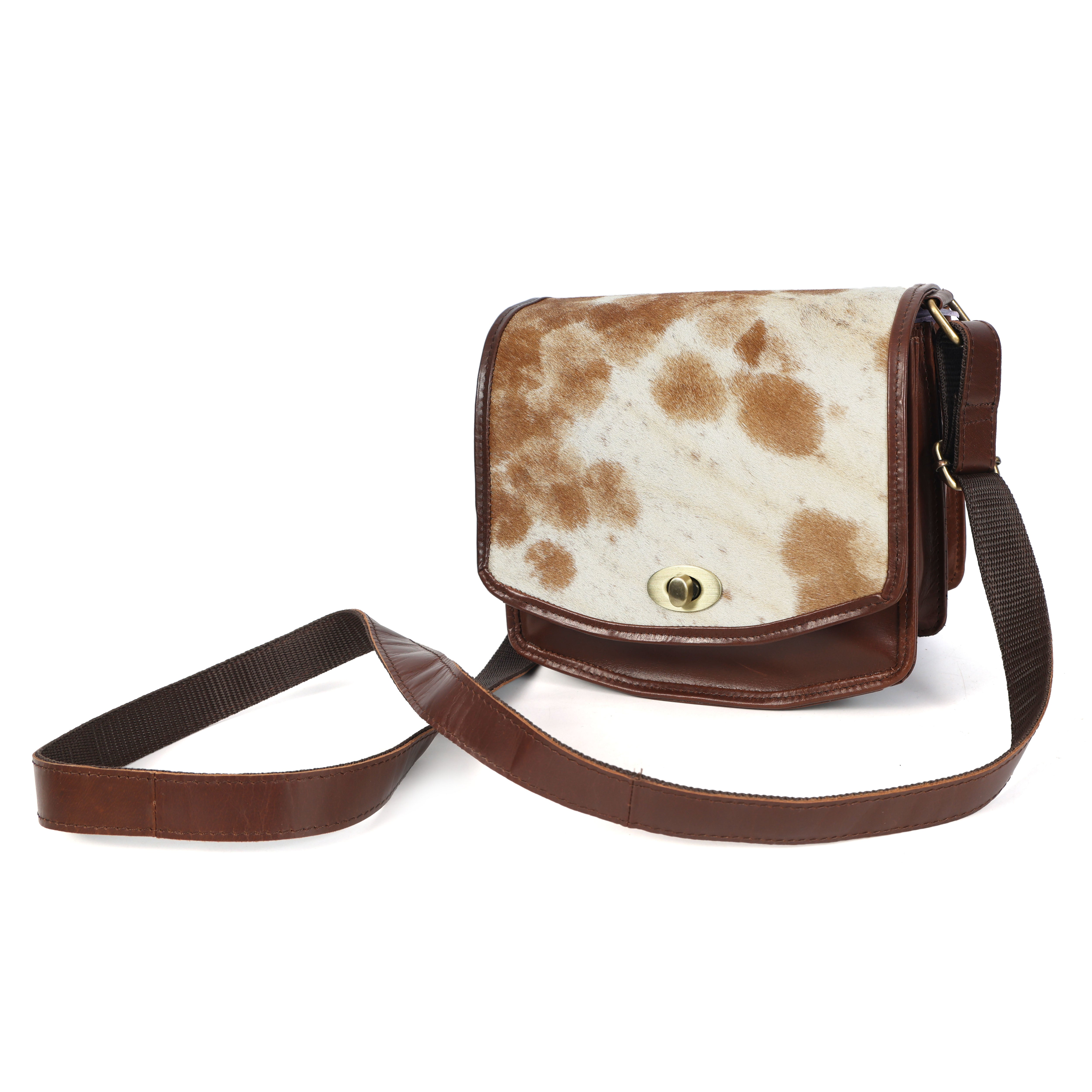 Brown Hair-On Leather Shoulder Bag / Hobo Bag – Rustic Luxury for Everyday Elegance