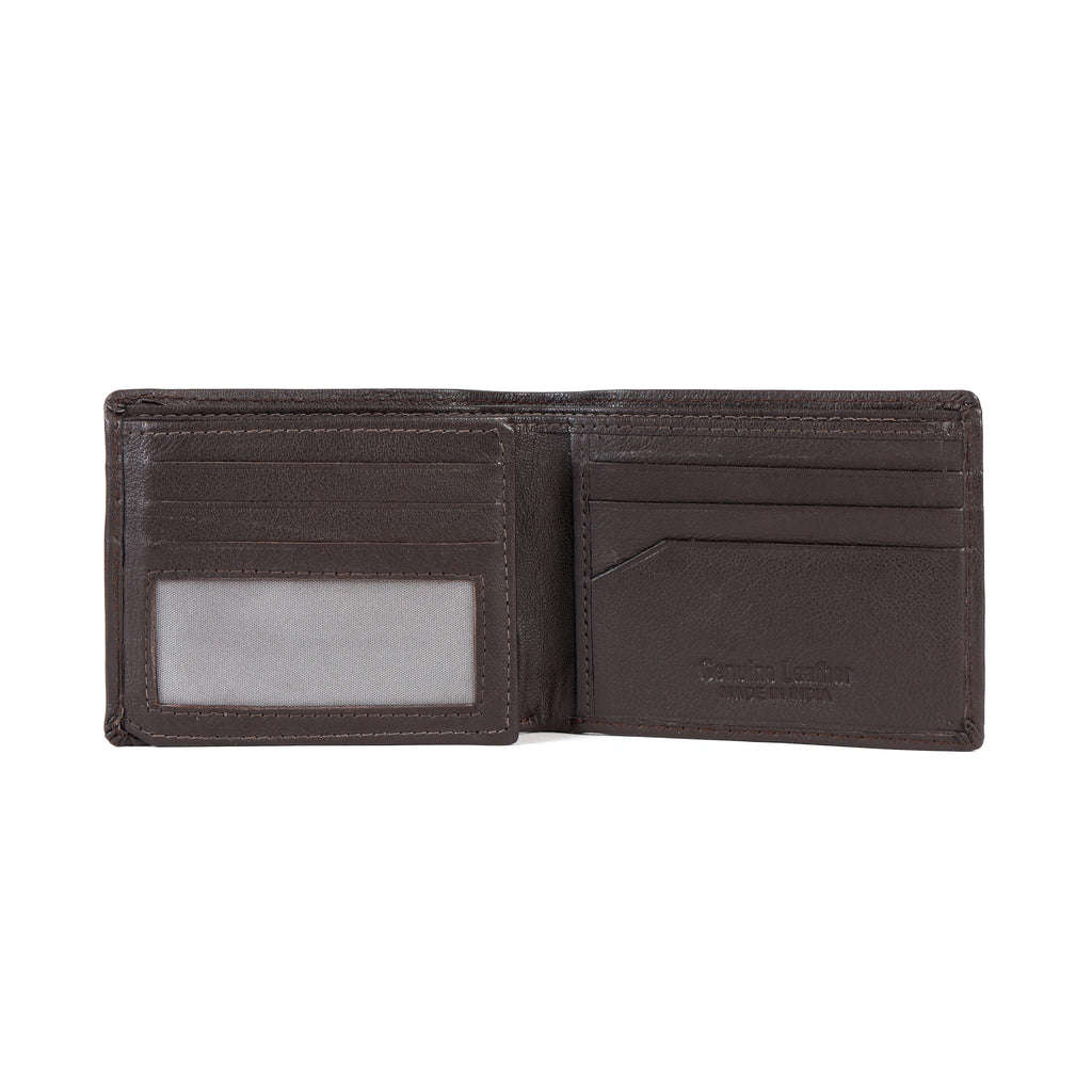 Premium Brown Leather Wallet for Men – Genuine Leather Bifold Wallet with ID Window