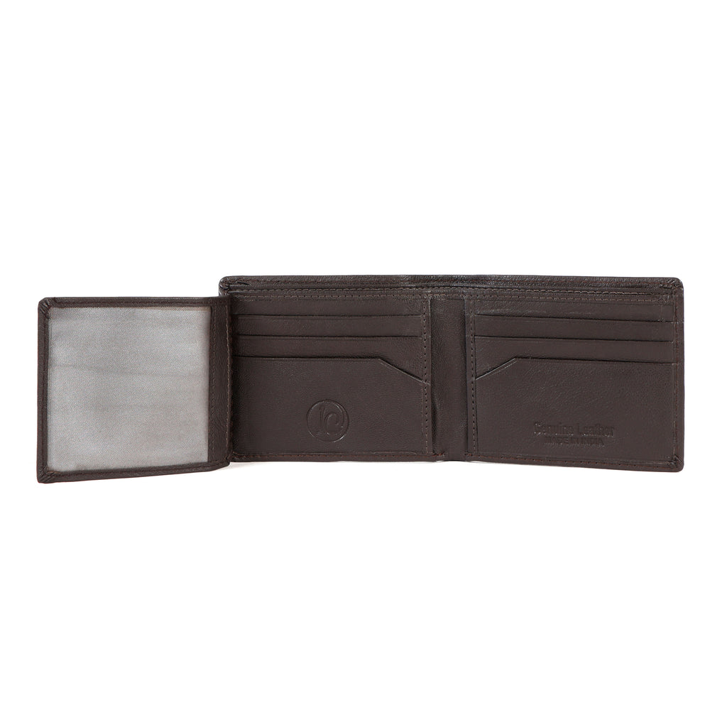 Premium Brown Leather Wallet for Men – Genuine Leather Bifold Wallet with ID Window