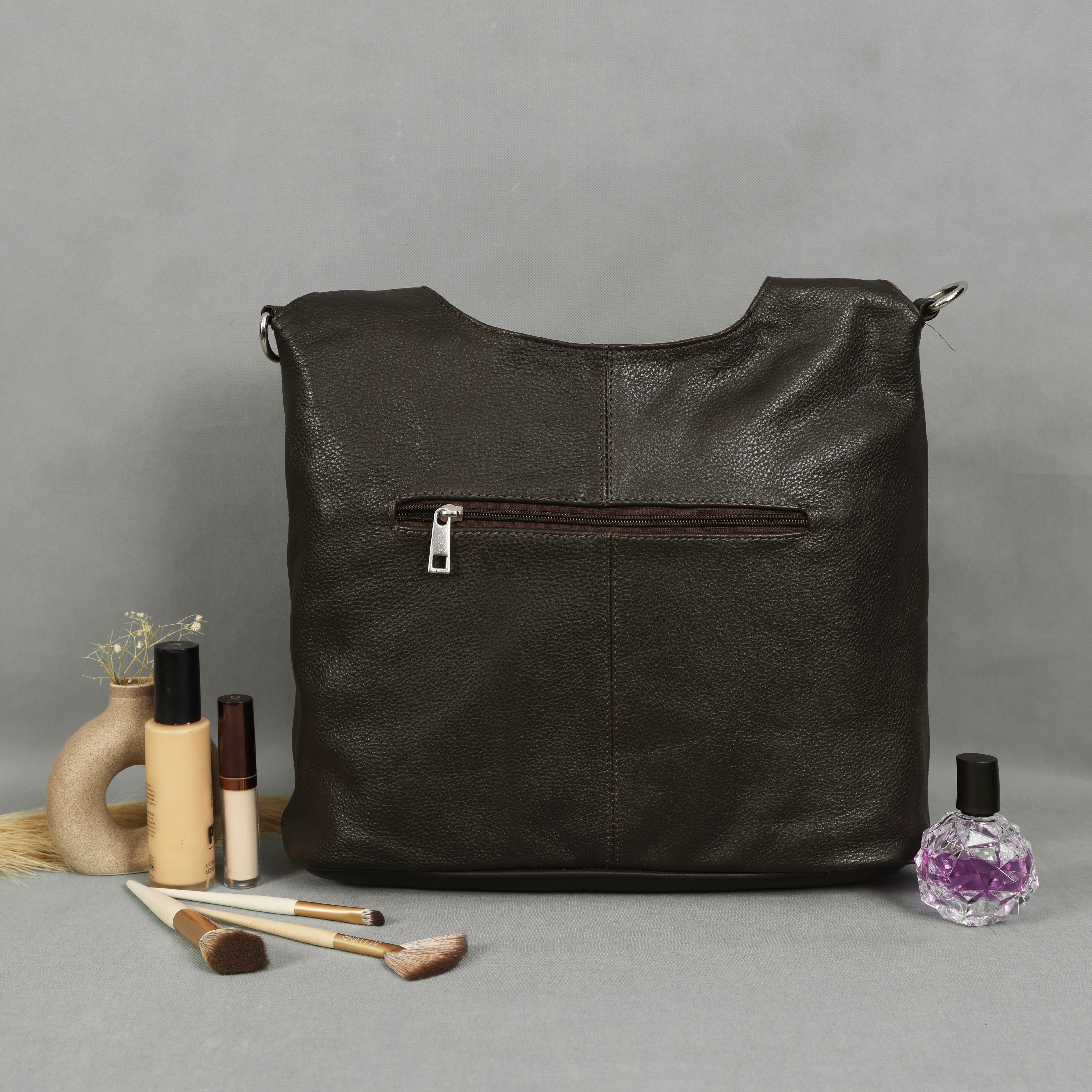 Elegant Brown Leather Shoulder Handbag / Tote Bag for Women – Office to Evening Versatility