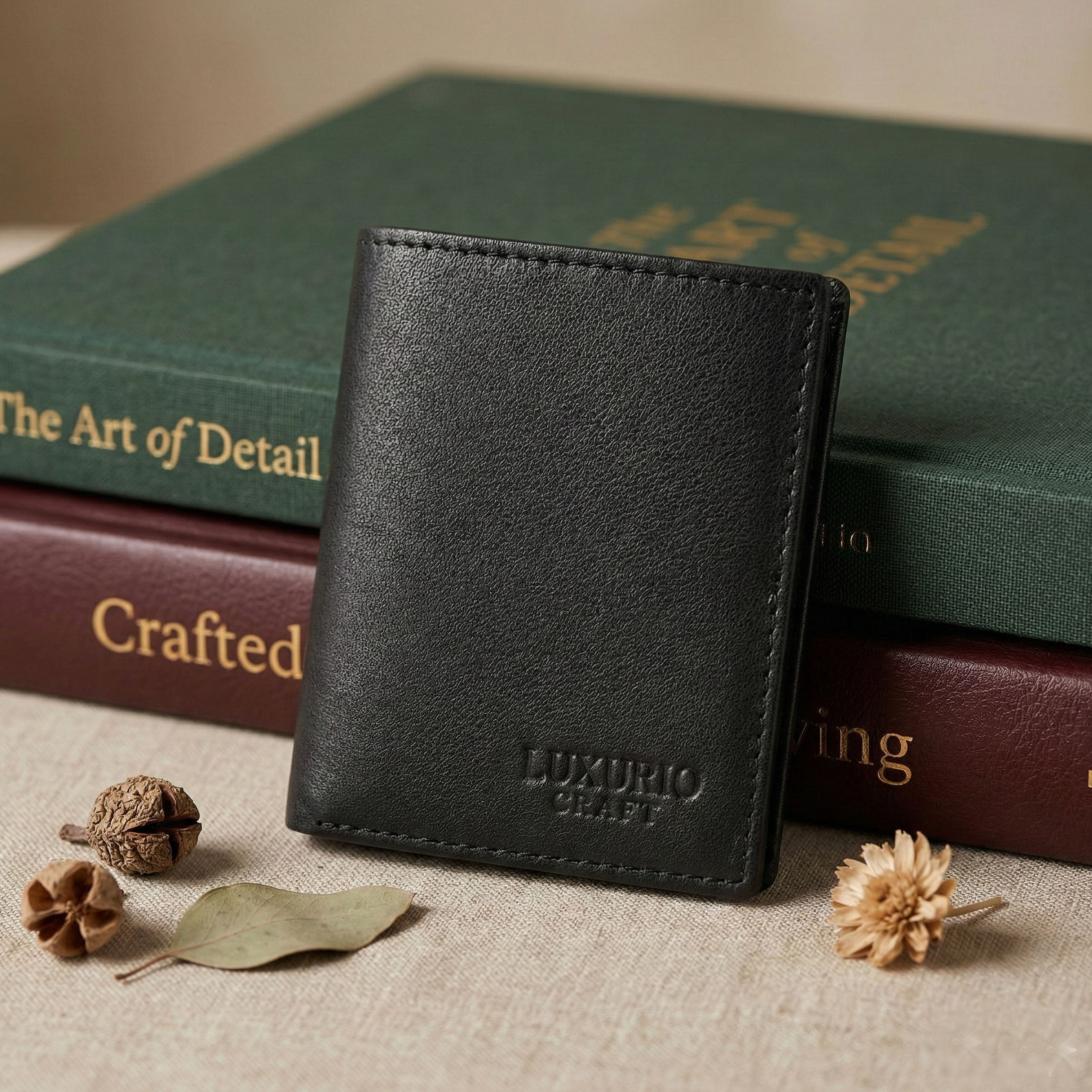 Luxurio Craft Men’s Genuine Leather Wallet – Classic Black Bifold with Card & ID Slots