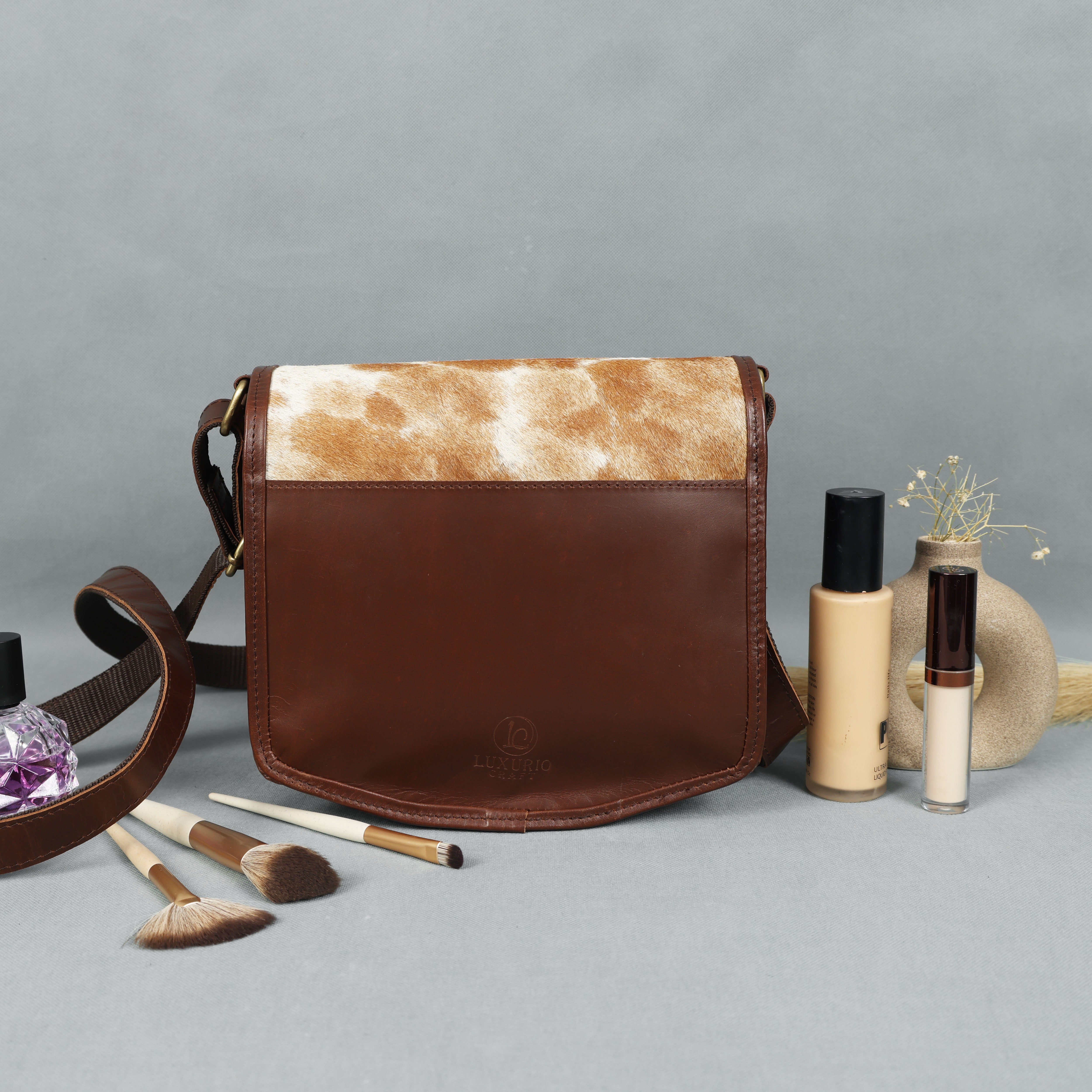 Brown Hair-On Leather Shoulder Bag / Hobo Bag – Rustic Luxury for Everyday Elegance