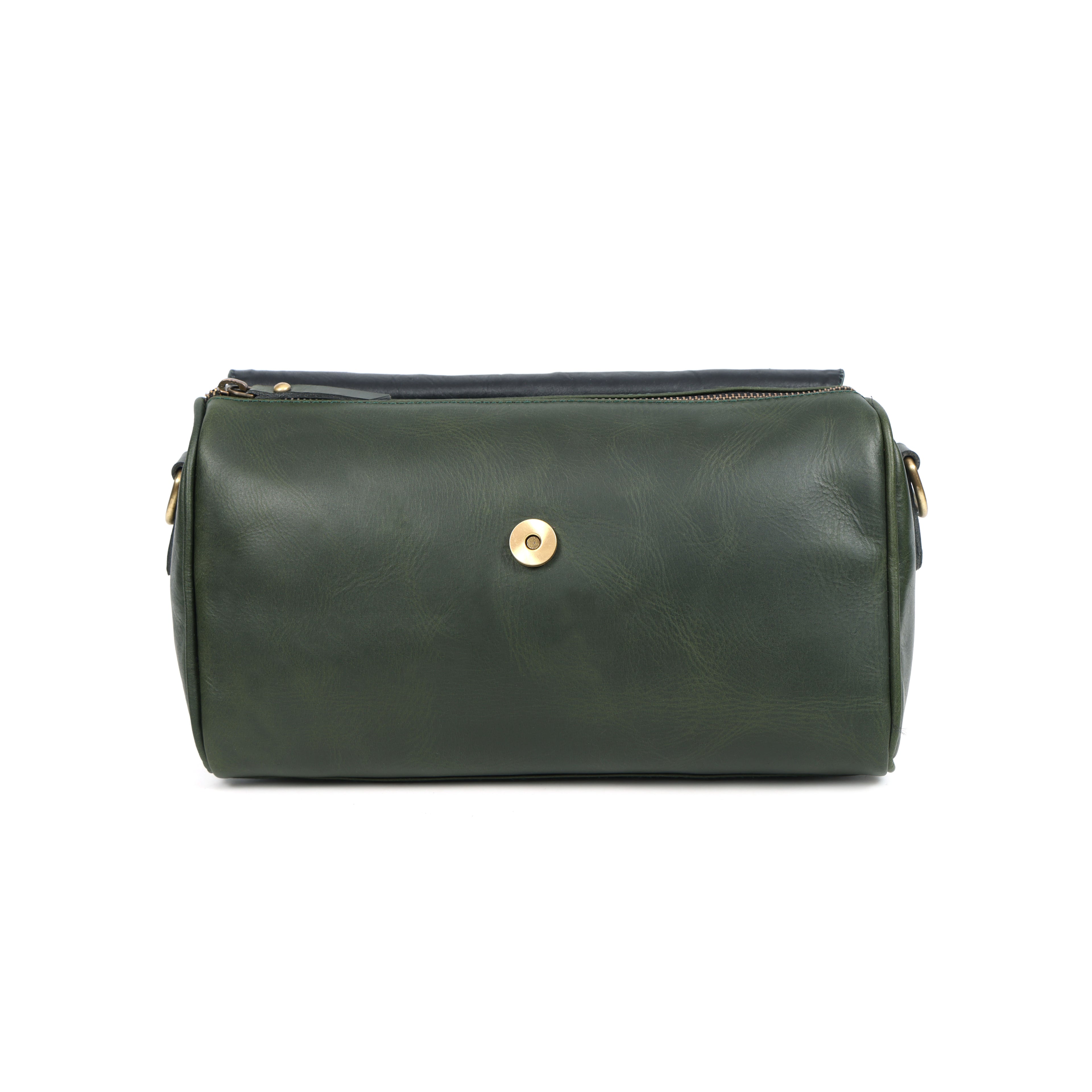 Premium Dark Green Leather Shoulder Bag – Elegant Embroidered Floral Design for Women