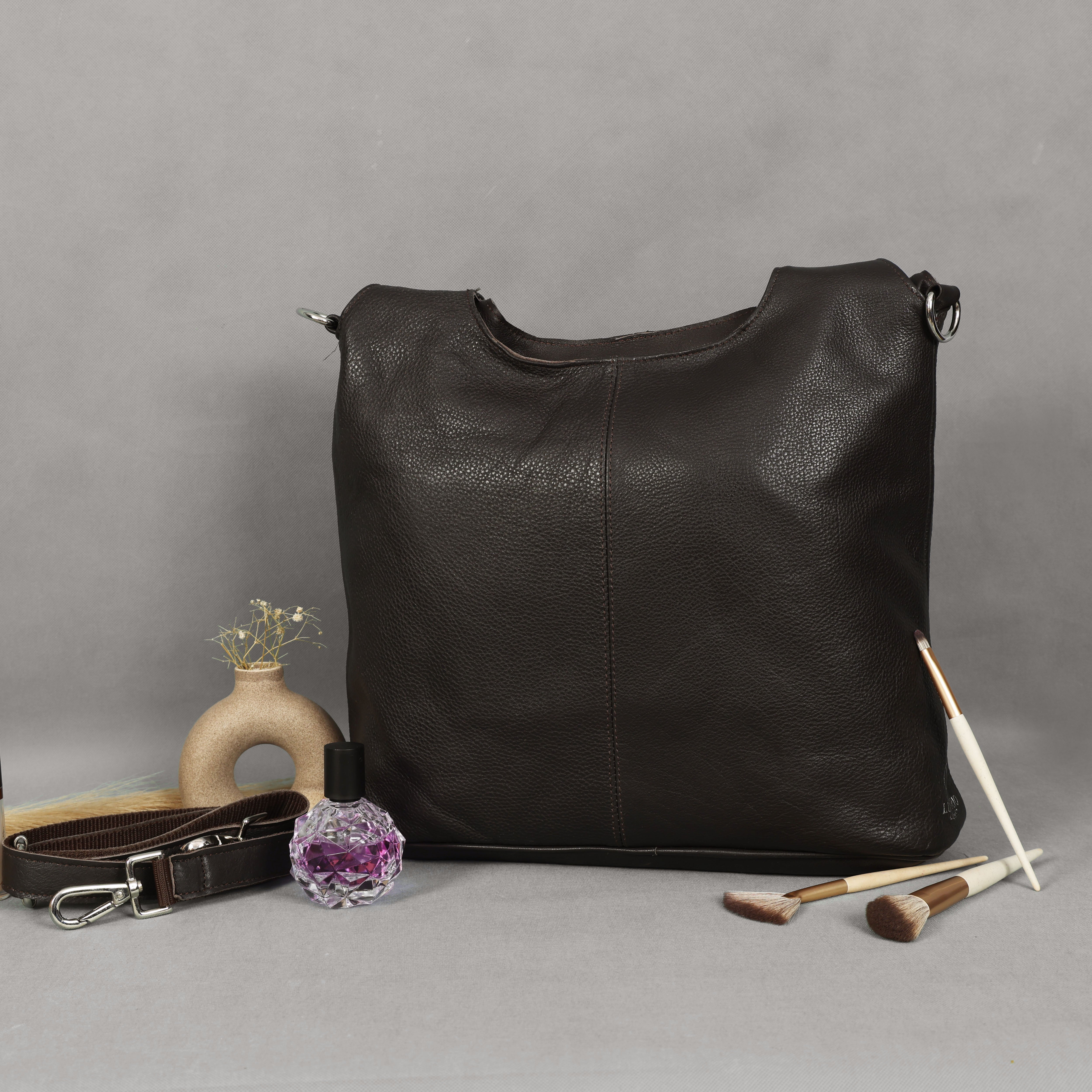 Elegant Brown Leather Shoulder Handbag / Tote Bag for Women – Office to Evening Versatility