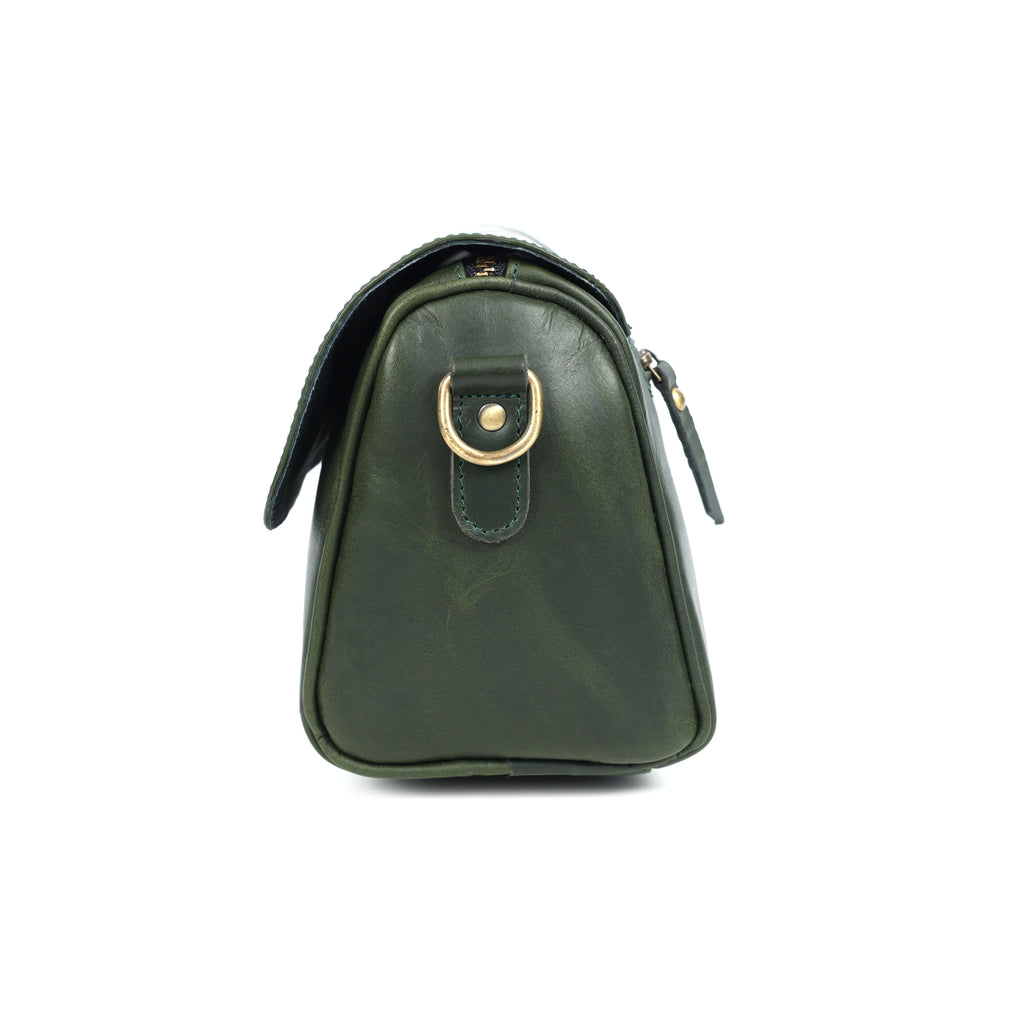 Premium Dark Green Leather Shoulder Bag – Elegant Embroidered Floral Design for Women