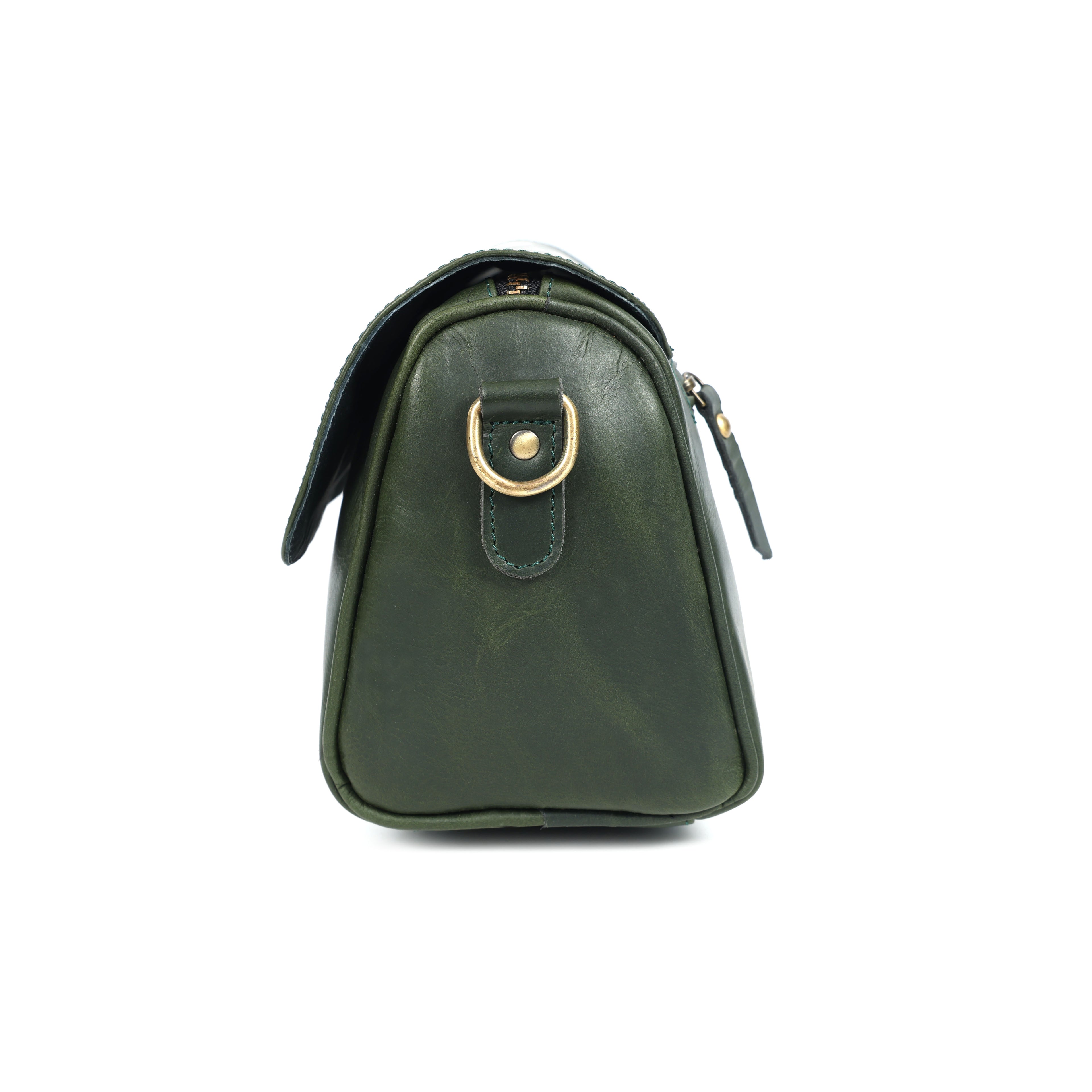 Premium Dark Green Leather Shoulder Bag – Elegant Embroidered Floral Design for Women