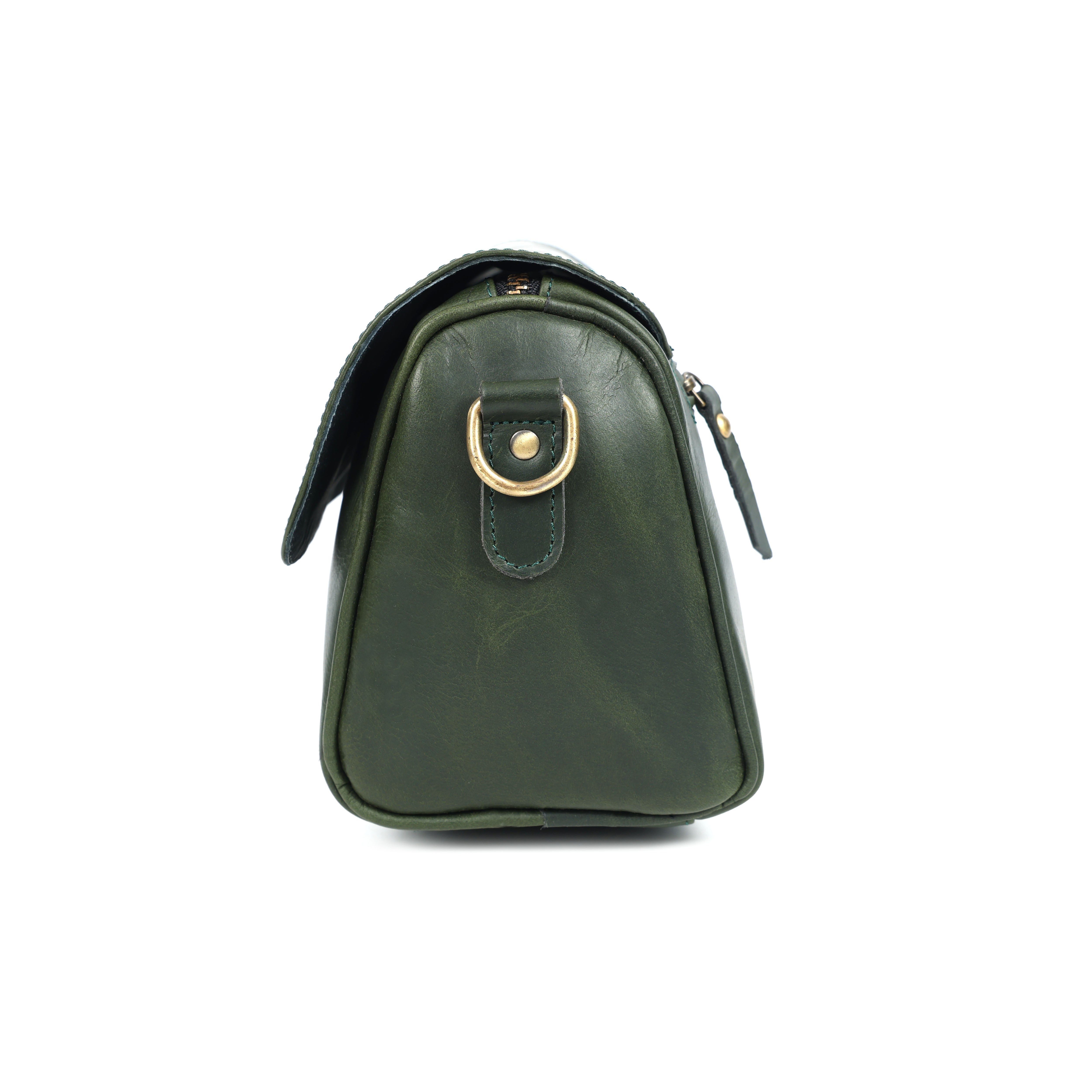 Premium Dark Green Leather Shoulder Bag – Elegant Embroidered Floral Design for Women