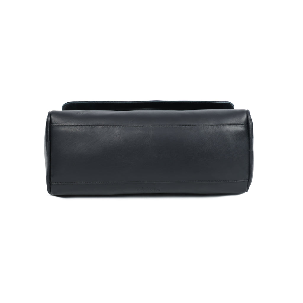 Premium Black Leather Shoulder Bag – Floral Embroidered Chic Elegance