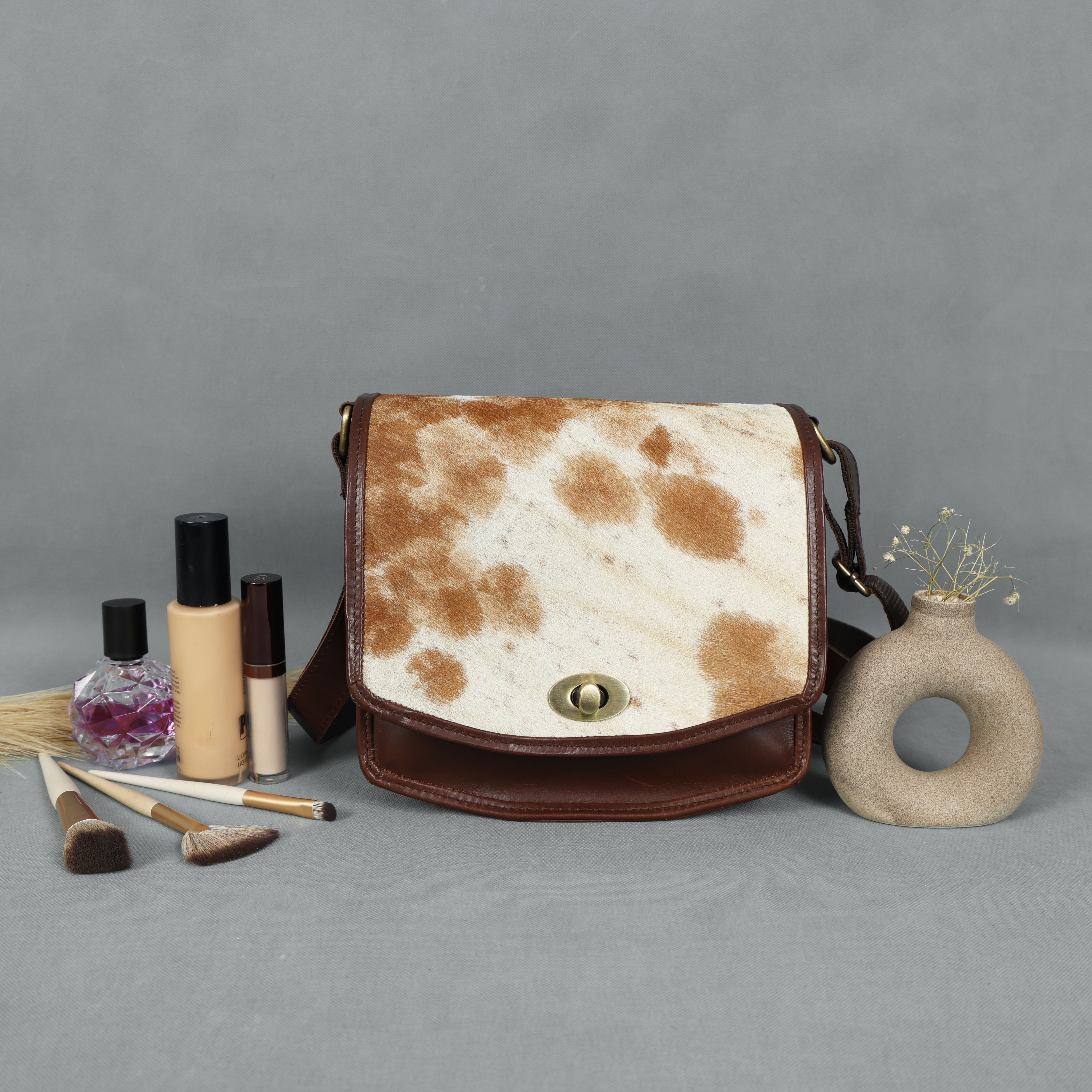 Brown Hair-On Leather Shoulder Bag / Hobo Bag – Rustic Luxury for Everyday Elegance