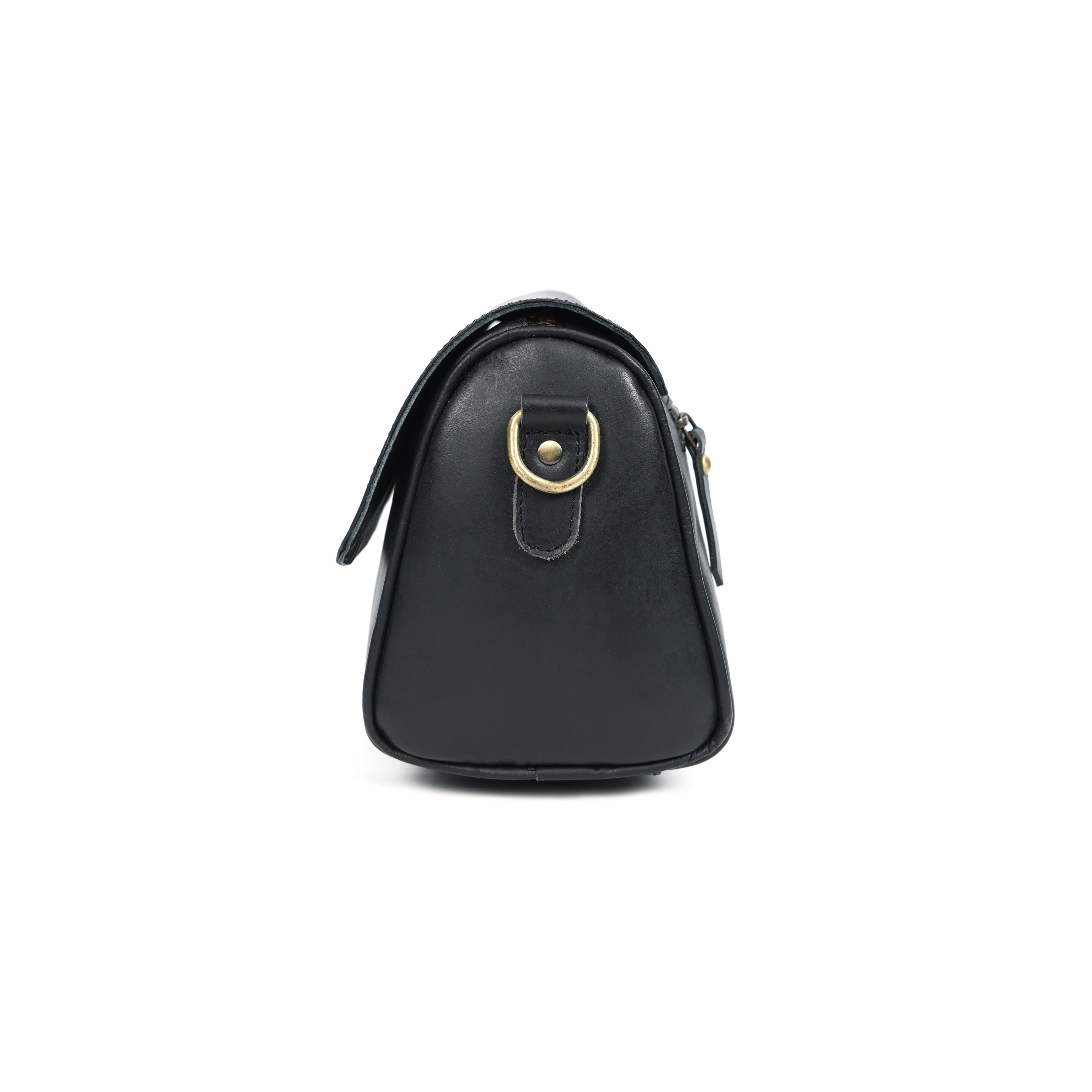 Premium Black Leather Shoulder Bag – Floral Embroidered Chic Elegance