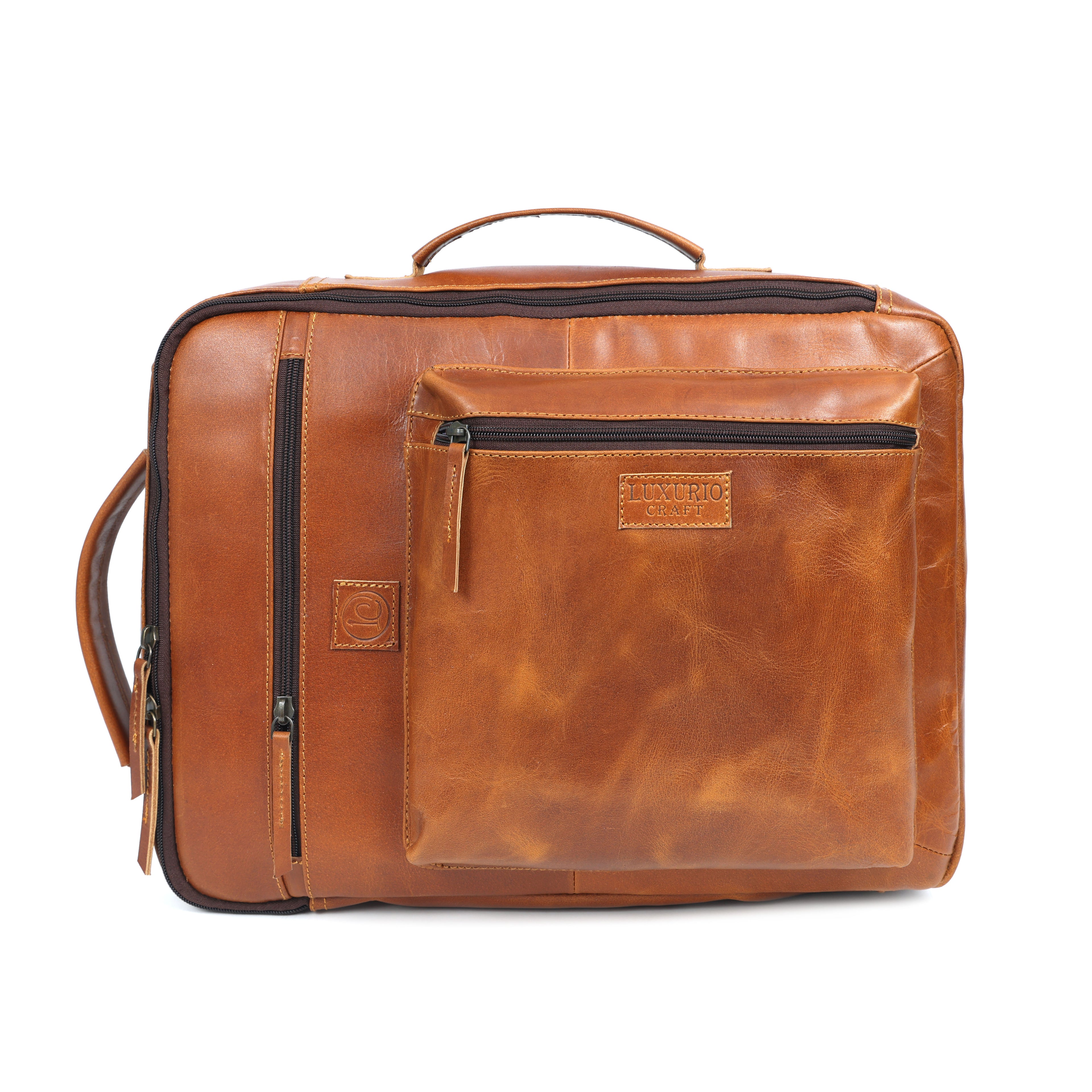 Premium Tan Leather Laptop cum Backpack Bag – Versatile, Elegant & Built for Everyday Utility
