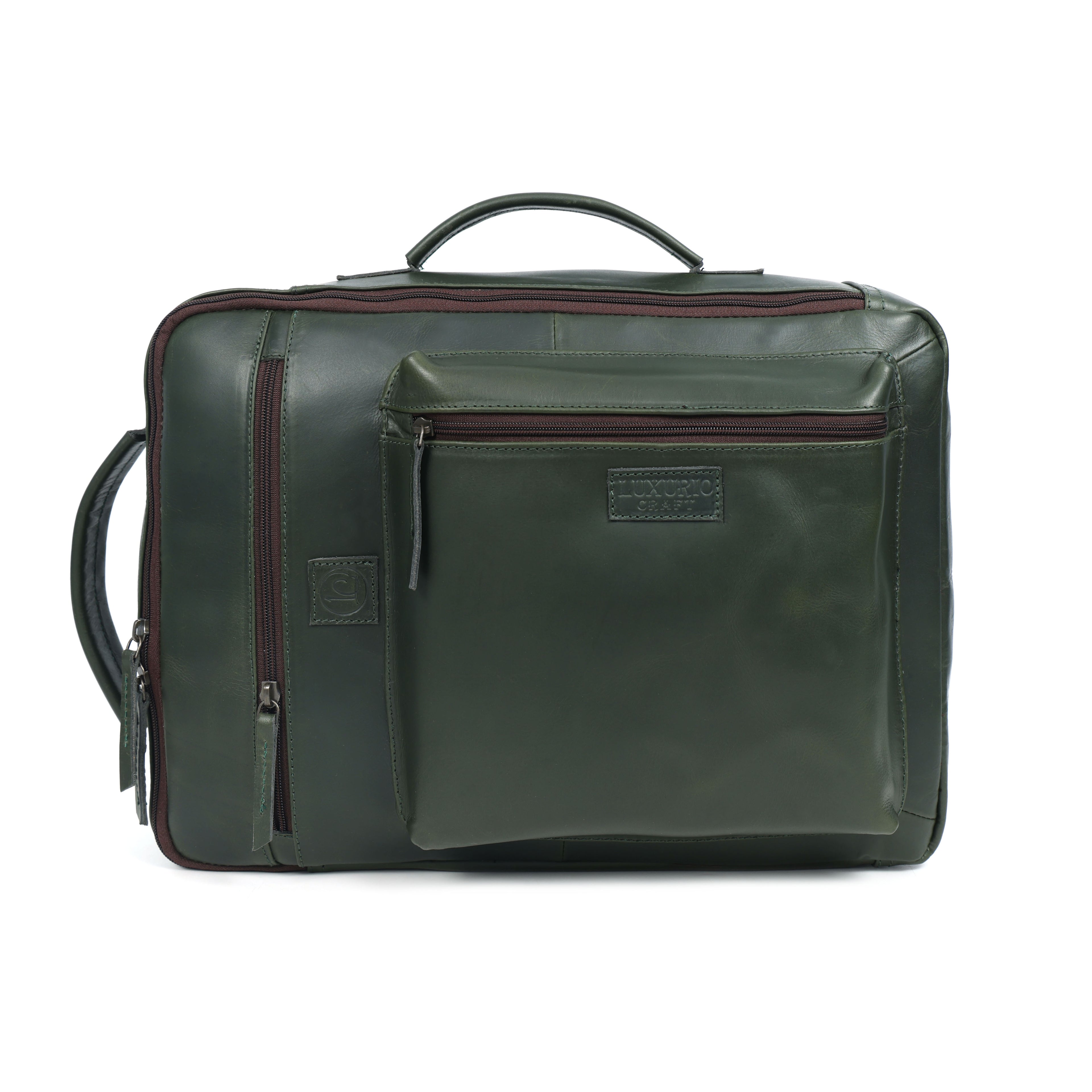 Premium Dark Green Leather Laptop cum Backpack Bag – Sleek. Smart. Versatile.