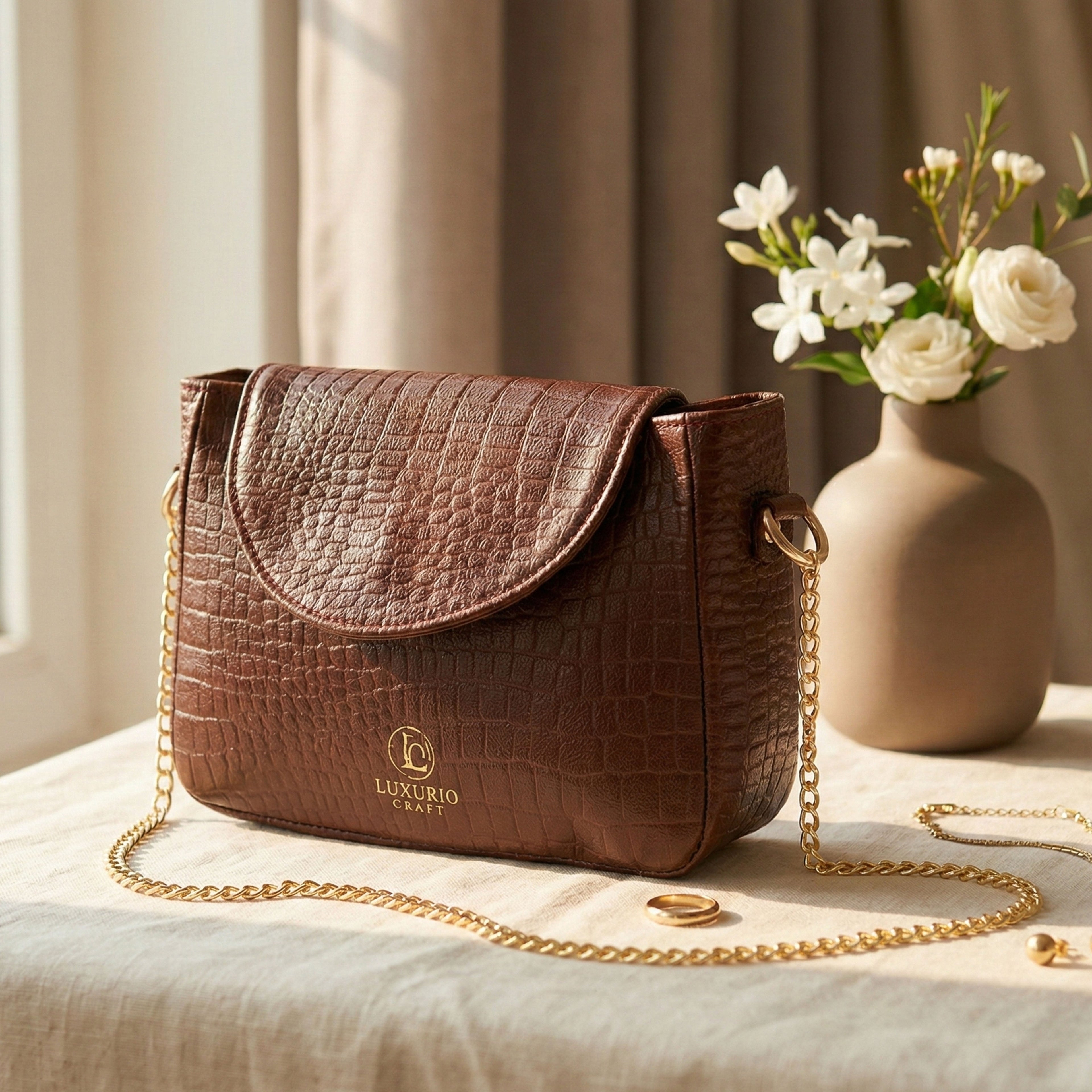 Luxurio Craft Brown Coco Sling Bag – Classic Elegance with Modern Utility