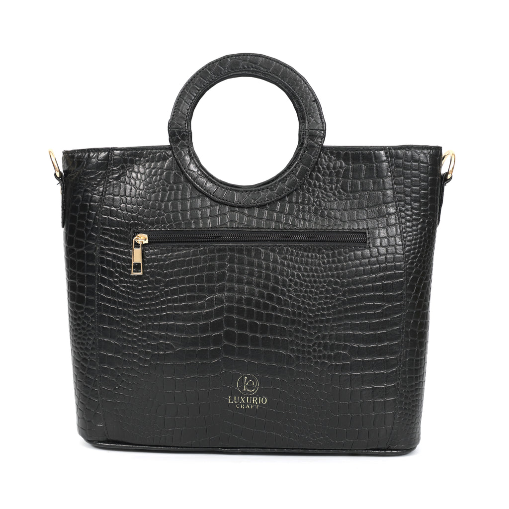 Luxurio Craft Women’s Premium Croc Texture Handbag | Elegant Top Handle Tote Bag for Office, Party & Daily Use | Stylish Black Purse