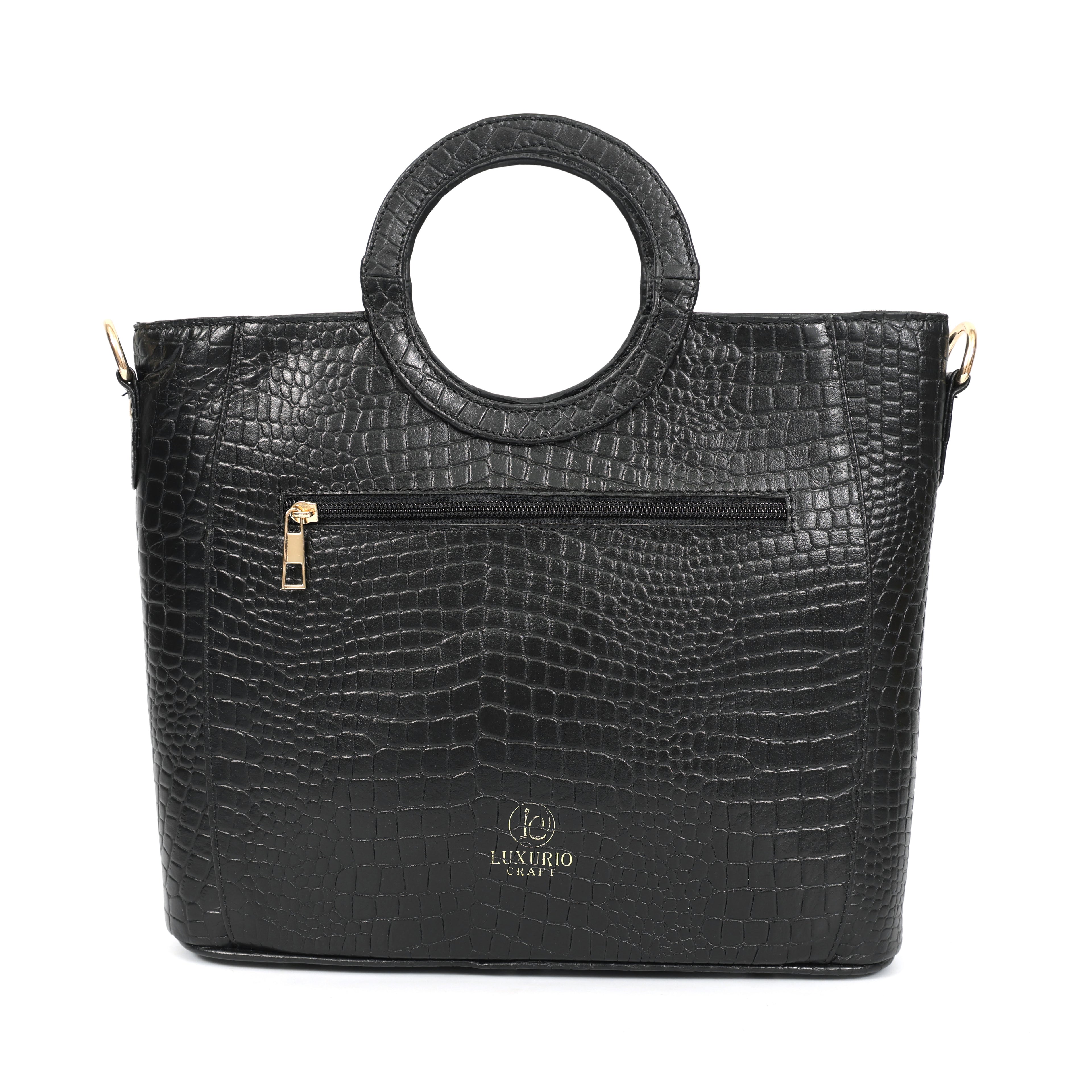 Luxurio Craft Women’s Premium Croc Texture Handbag | Elegant Top Handle Tote Bag for Office, Party & Daily Use | Stylish Black Purse
