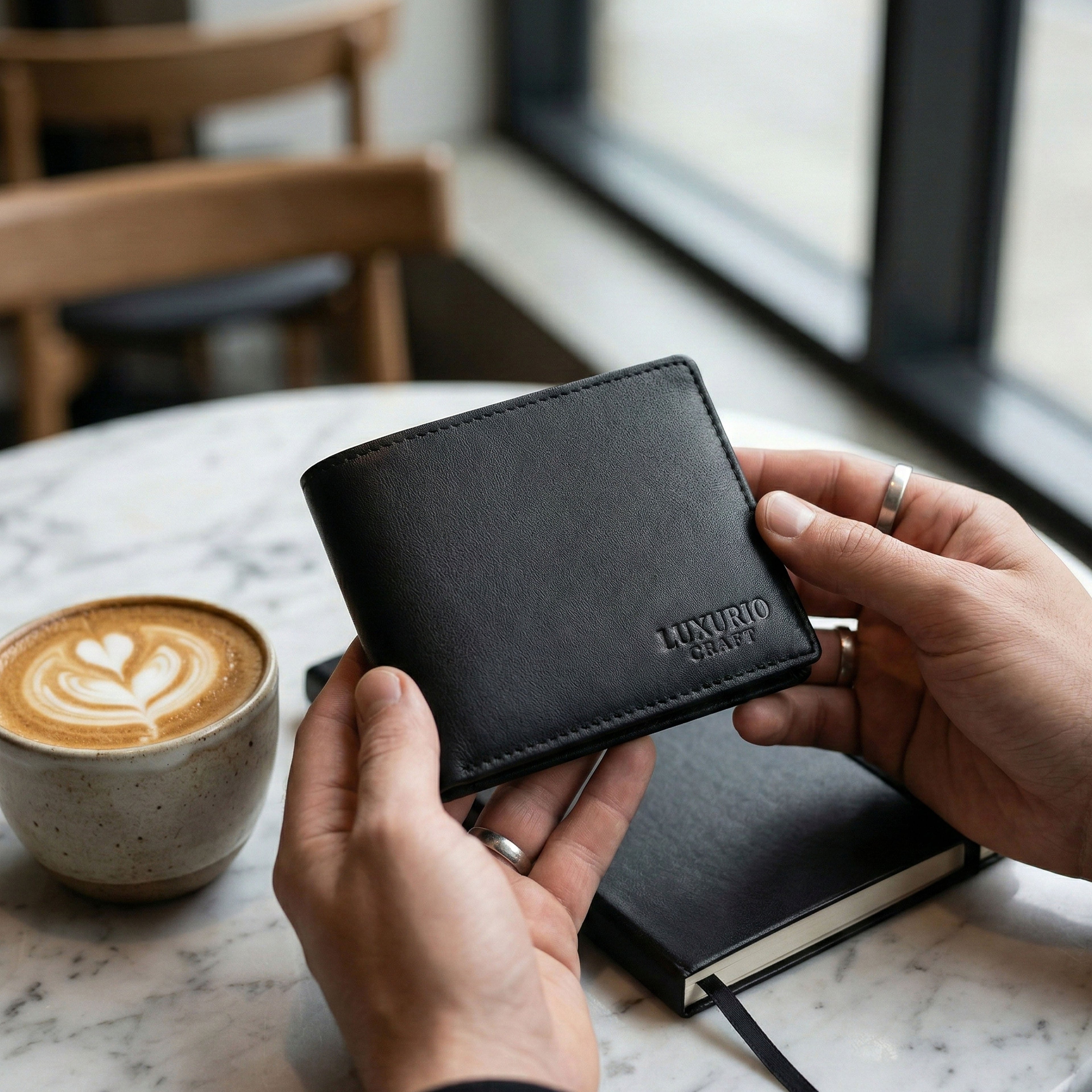 Black Leather Wallet for Men – Premium Genuine Leather Slim Bi-Fold Wallet