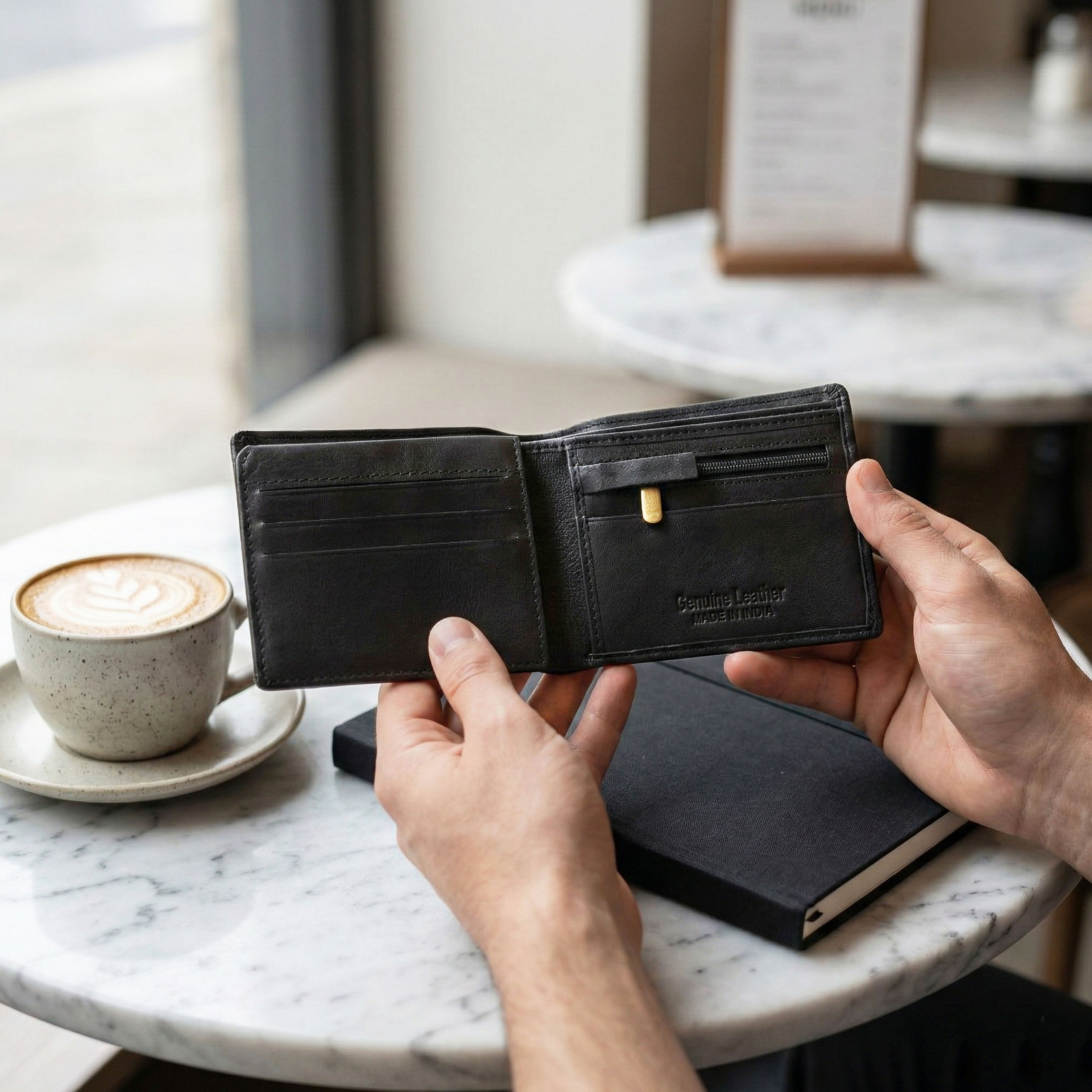 Black Leather Wallet for Men – Genuine Leather Slim Bi-Fold Wallet