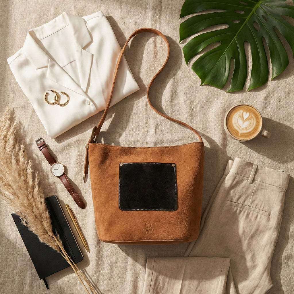 Luxurio Craft Premium Tan Leather Tote Bag for Women | Handcrafted Stylish Shoulder Bag with Front Pocket | Everyday Office & Casual Use