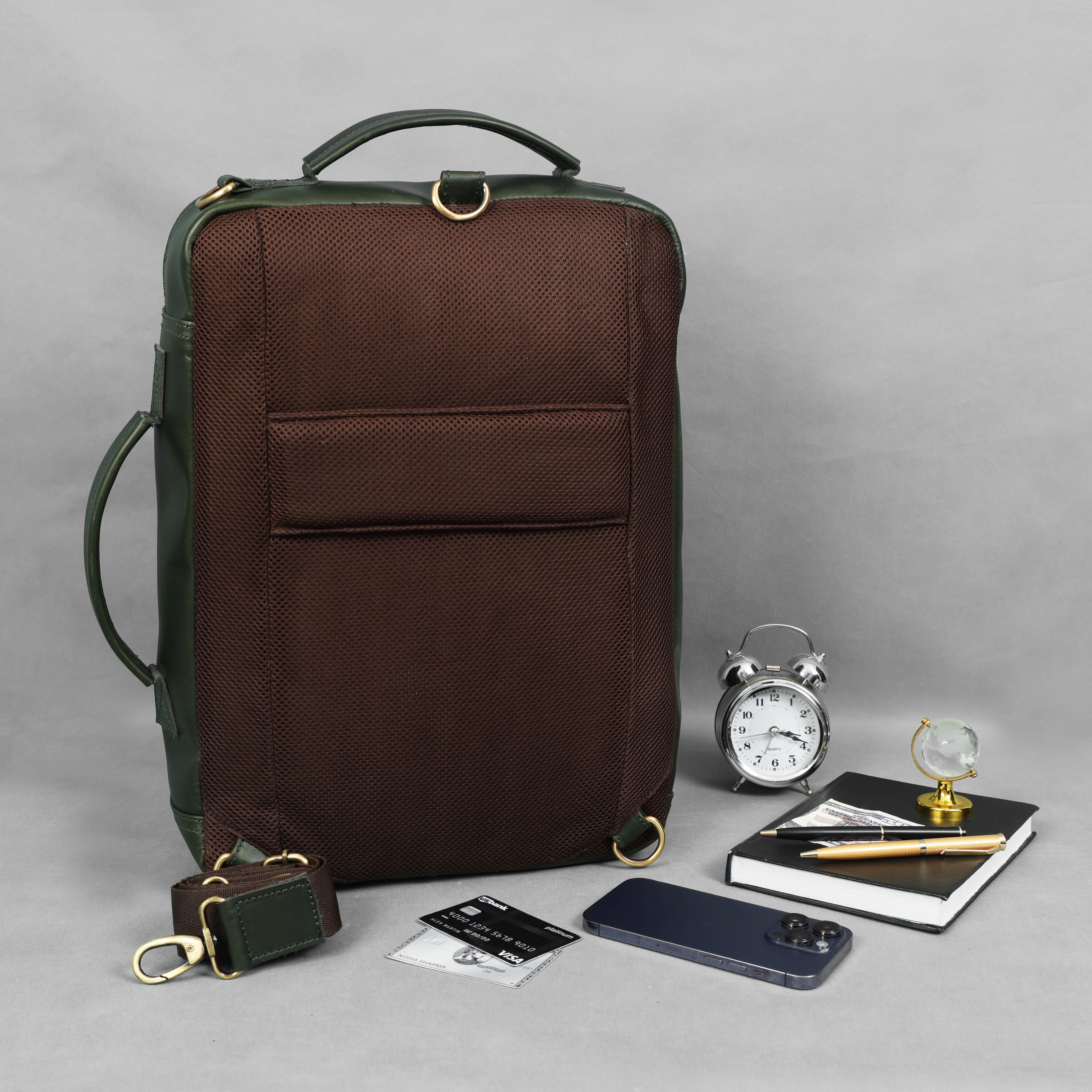 Premium Dark Green Leather Laptop cum Backpack Bag – Sleek. Smart. Versatile.
