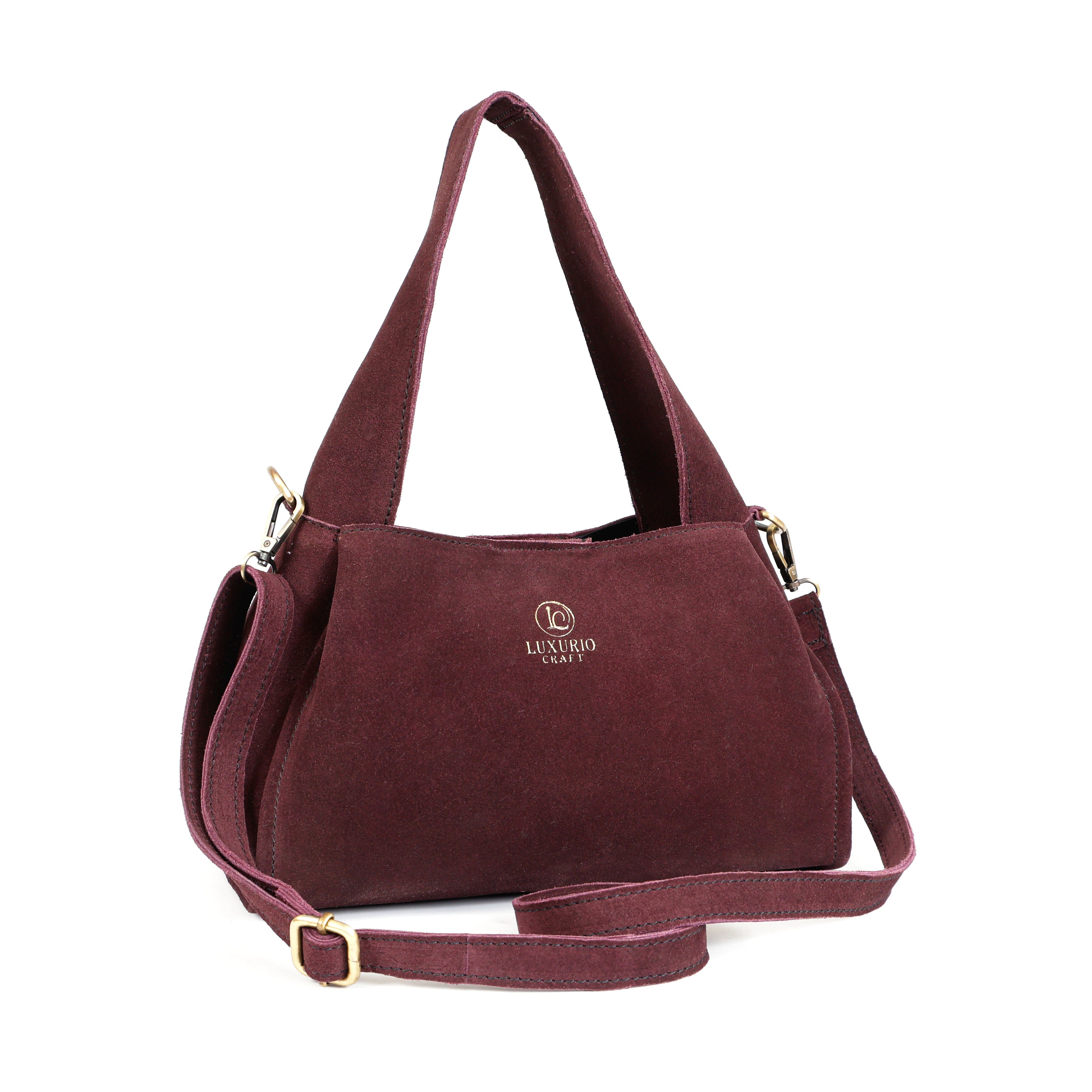 Luxurio Craft Premium Wine Color Suede Leather Shoulder Bag for Women | Handcrafted Elegant Handbag for Office, Casual & Party Wear