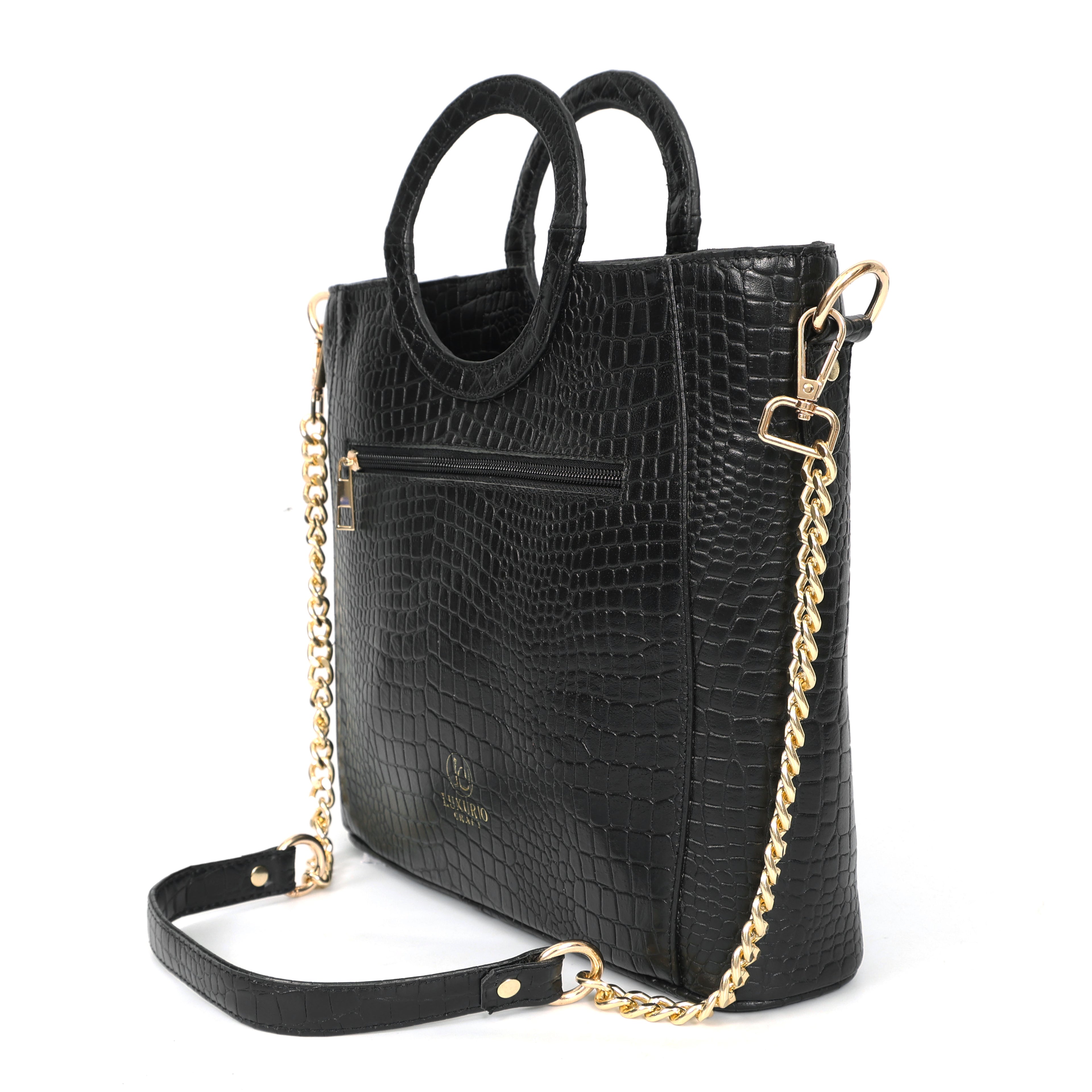 Luxurio Craft Women’s Premium Croc Texture Handbag | Elegant Top Handle Tote Bag for Office, Party & Daily Use | Stylish Black Purse