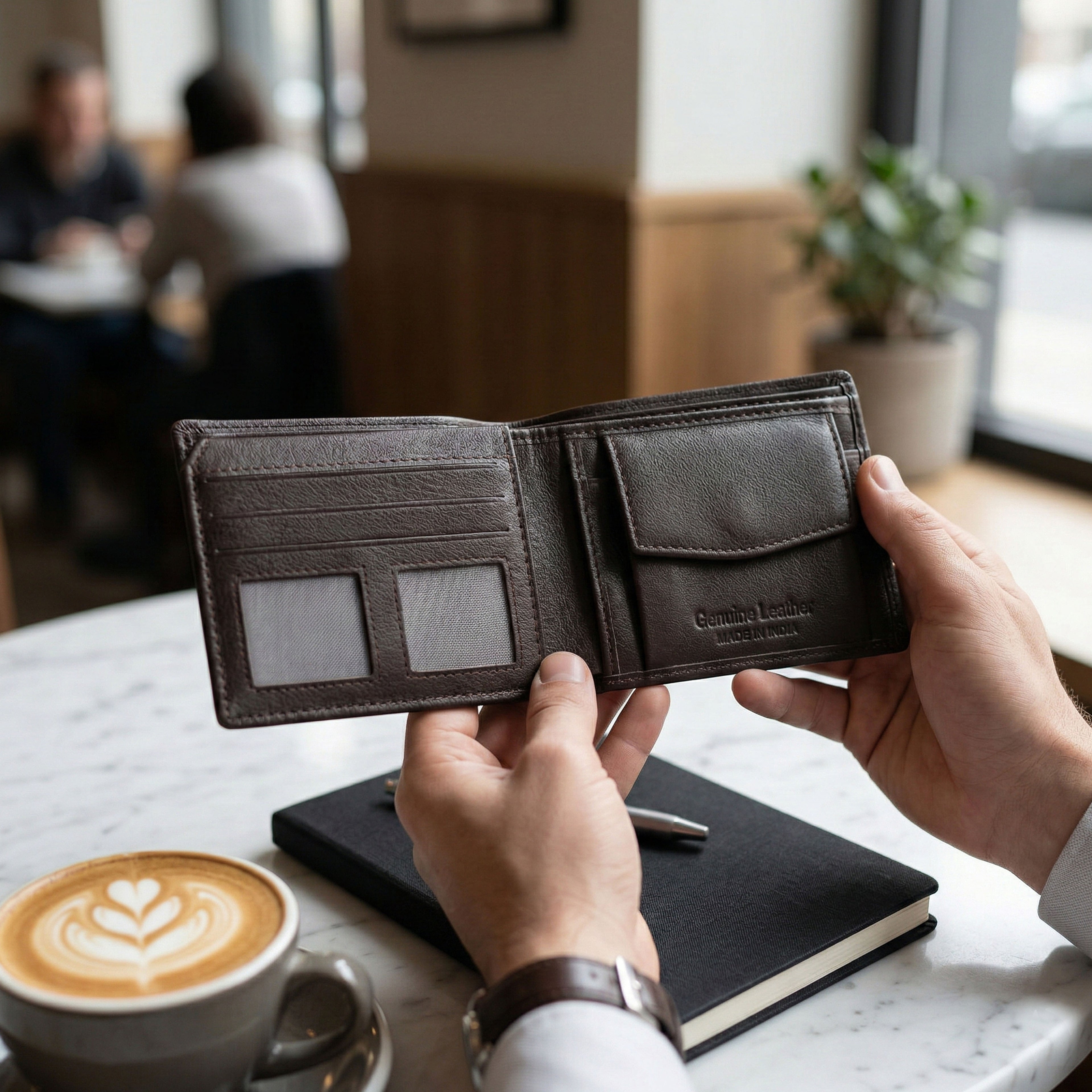 Brown Genuine Leather Wallet for Men – Premium Slim Bifold Wallet with Card Slots & ID Window