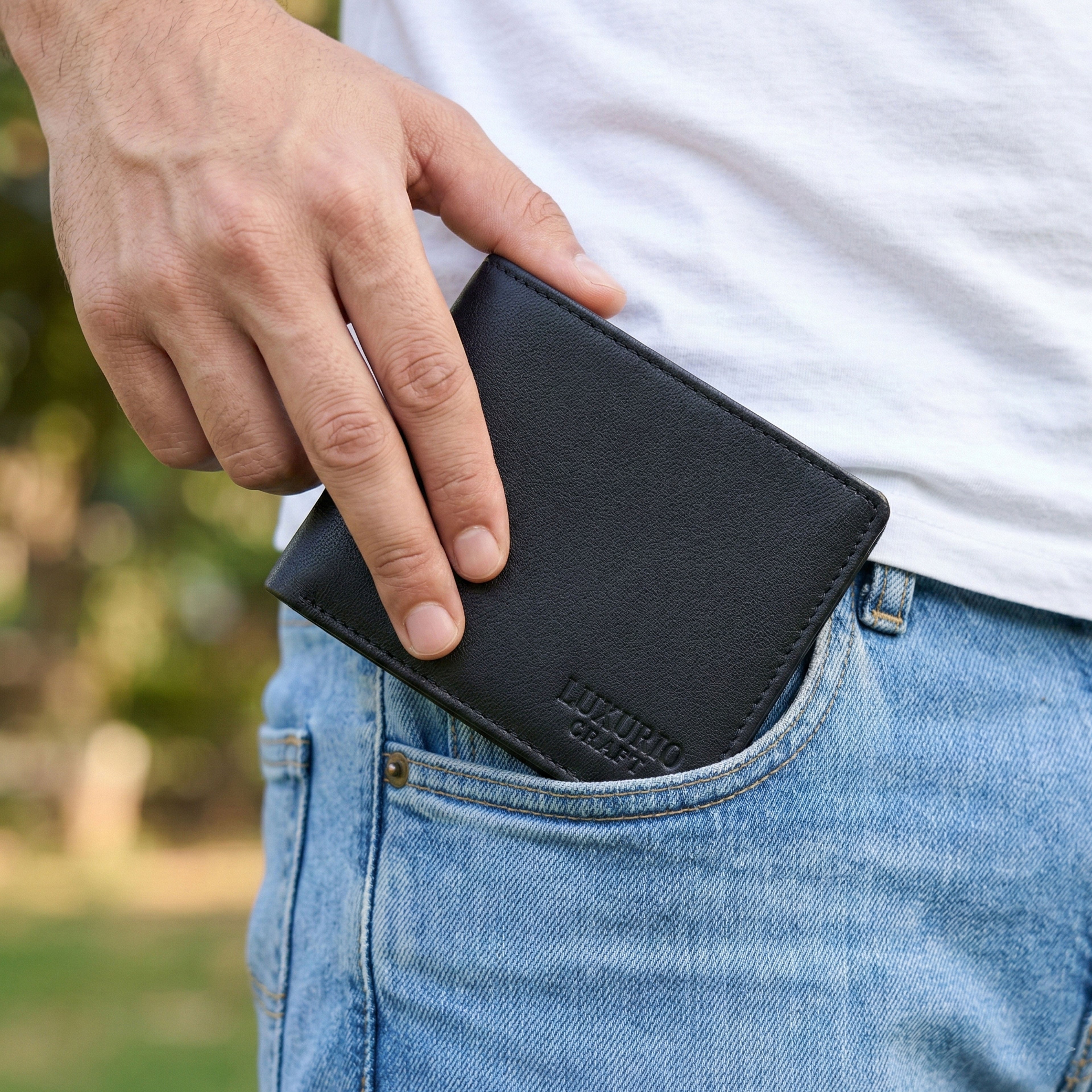 Black Leather Wallet for Men – Premium Genuine Leather Slim Bi-Fold Wallet