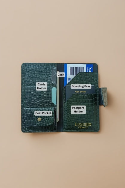 Dark Green Croo Print Passport Holder Wallet – Stylish & Secure (Unisex)